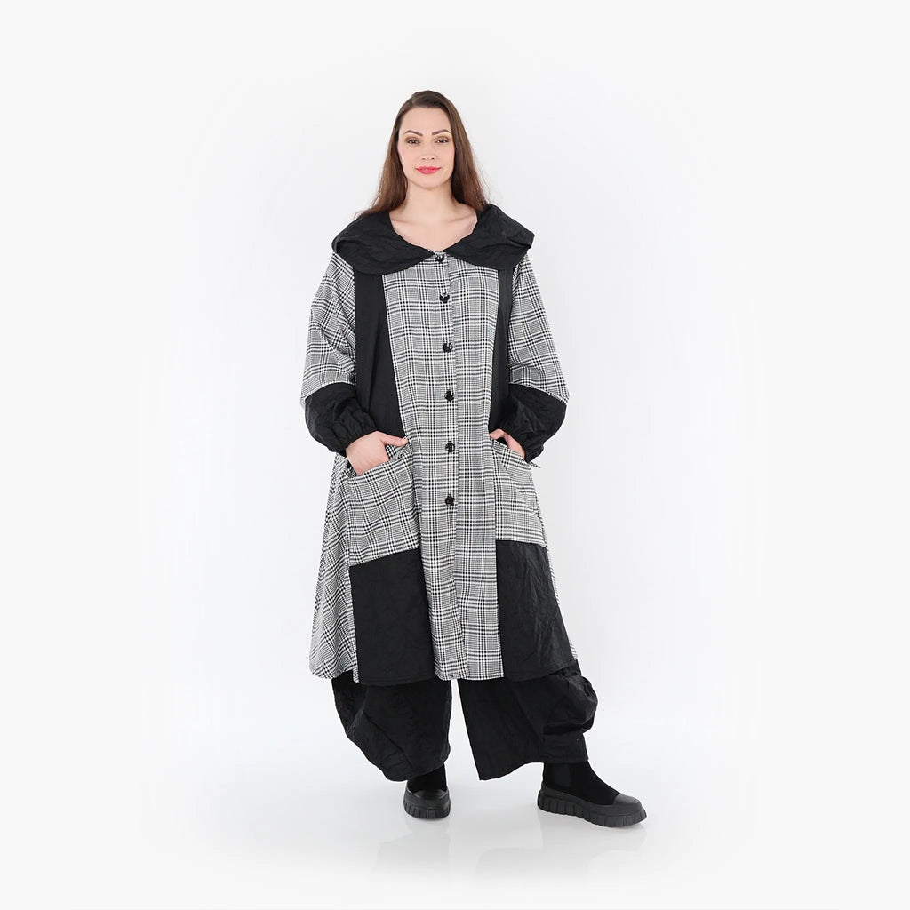  A-Form Mantel von AKH Fashion aus Baumwolle, 1444.07034, Schwarz/Weiß, Schick, Modern