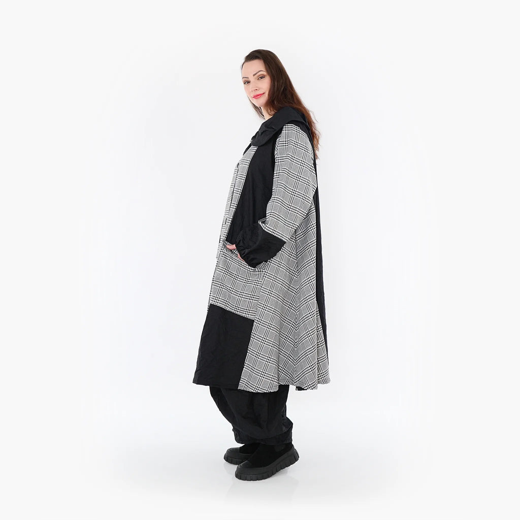  A-Form Mantel von AKH Fashion aus Baumwolle, 1444.07034, Schwarz/Weiß, Schick, Modern