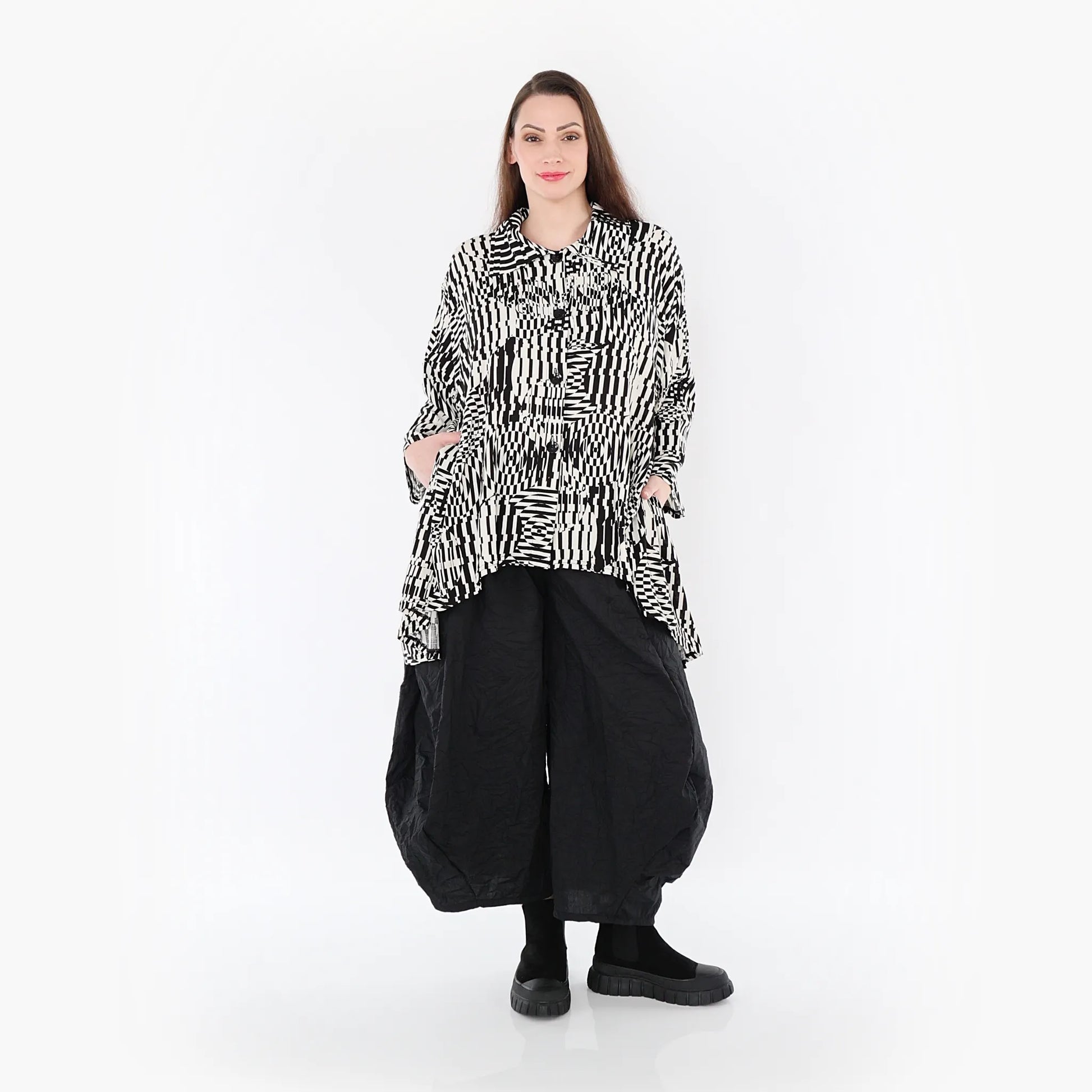  A-Form Jacke von AKH Fashion aus Rayon, 1445.07038, Ecru/Schwarz, Grafik, Schick, Modern