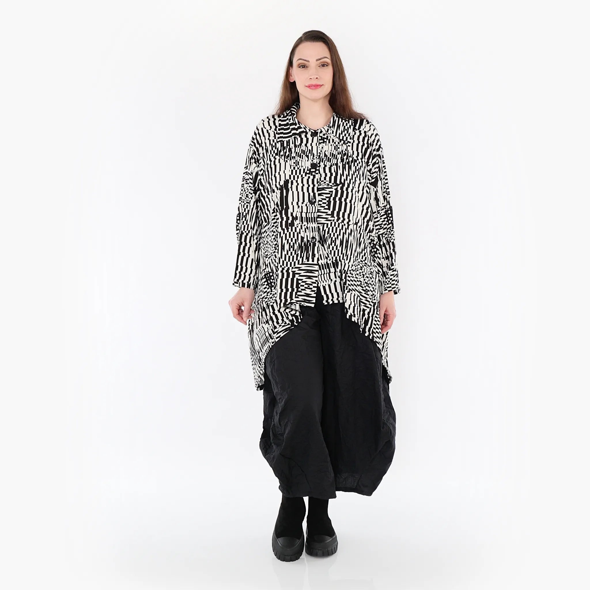  A-Form Jacke von AKH Fashion aus Rayon, 1445.07038, Ecru/Schwarz, Grafik, Schick, Modern