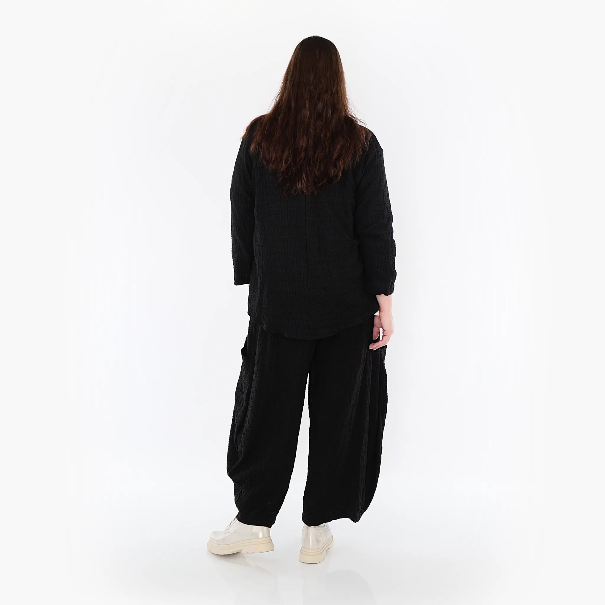  AKH Fashion Jacke in gerundeter Form, aus Baumwolle, 1447.00130, Schwarz, Streifen, Schick
