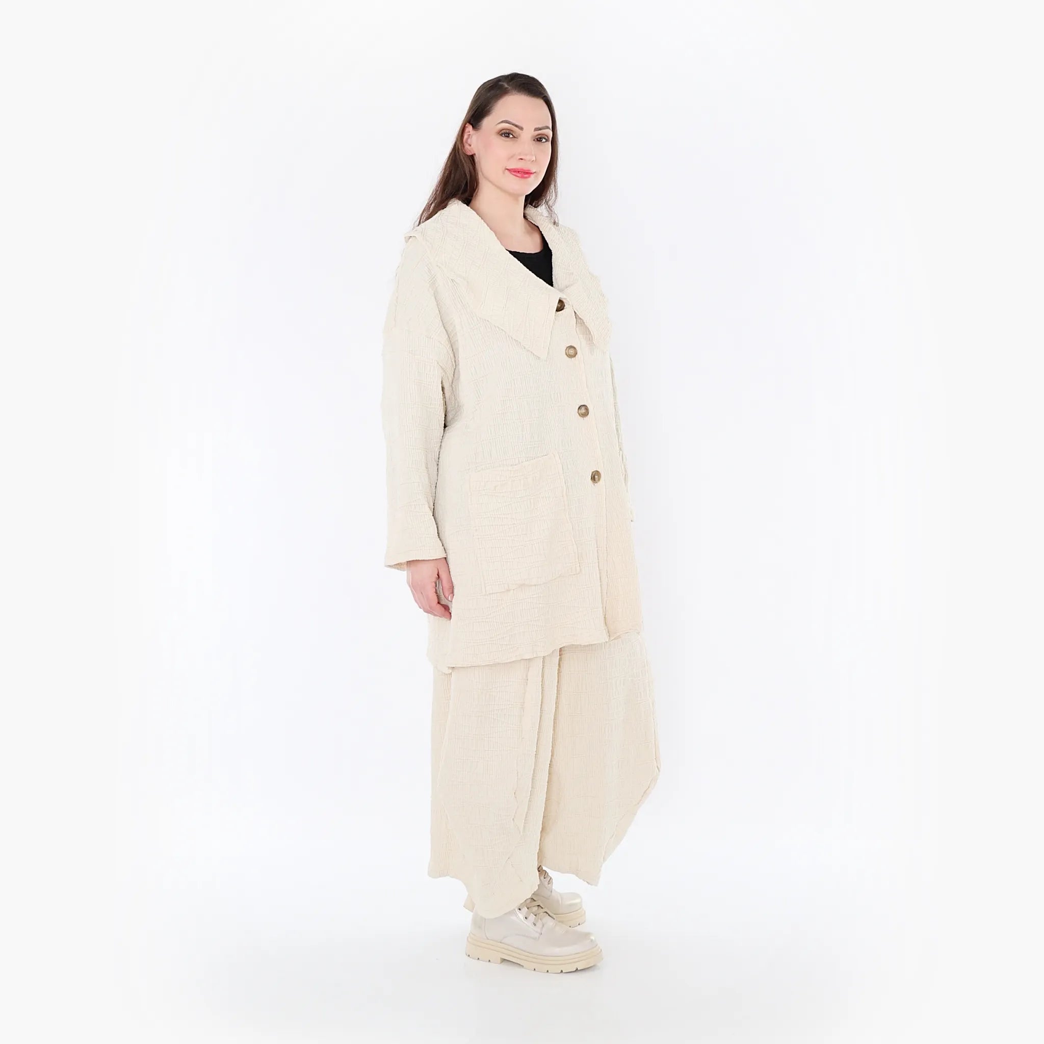  A-Form Jacke von AKH Fashion aus Baumwolle, 1447.06070, Ecru, Streifen, Schick, Modern