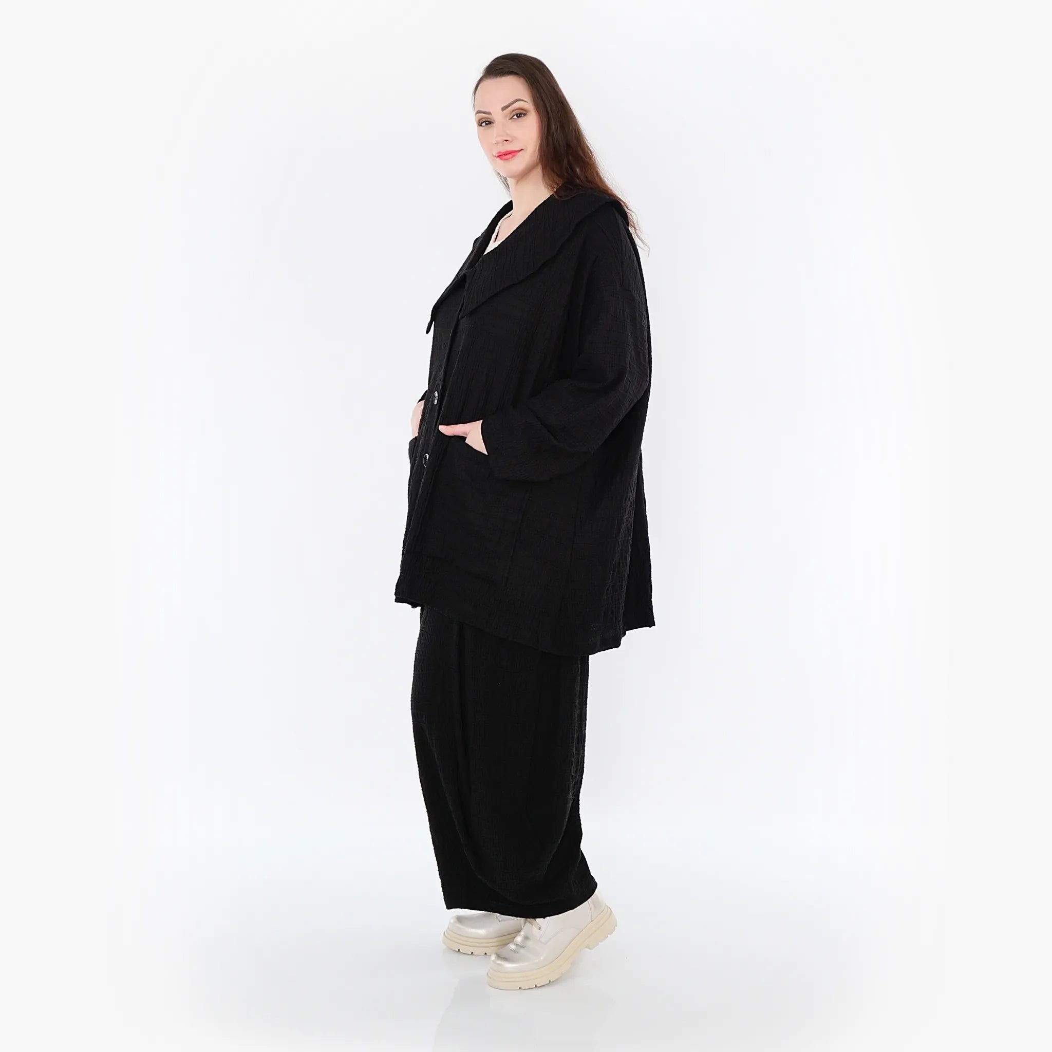  A-Form Jacke von AKH Fashion aus Baumwolle, 1447.06070, Schwarz, Streifen, Schick, Modern