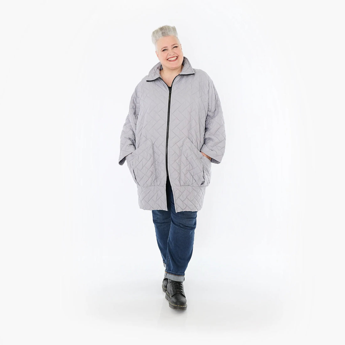  AKH Fashion Jacke in gerader Form, aus Materialmix, 1448.06550, Hellgrau, Kariert, Schick