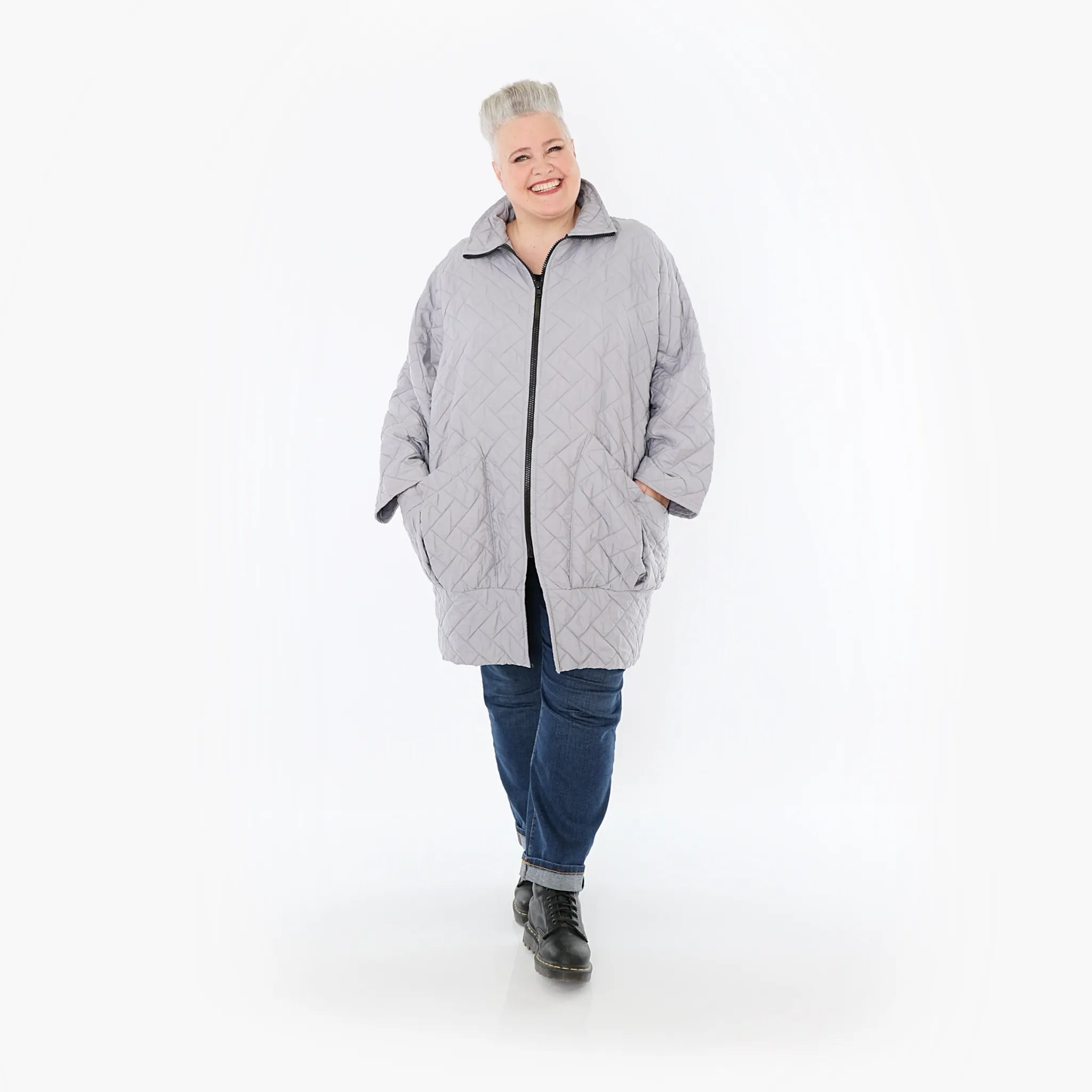  AKH Fashion Jacke in gerader Form, aus Materialmix, 1448.06550, Hellgrau, Kariert, Schick