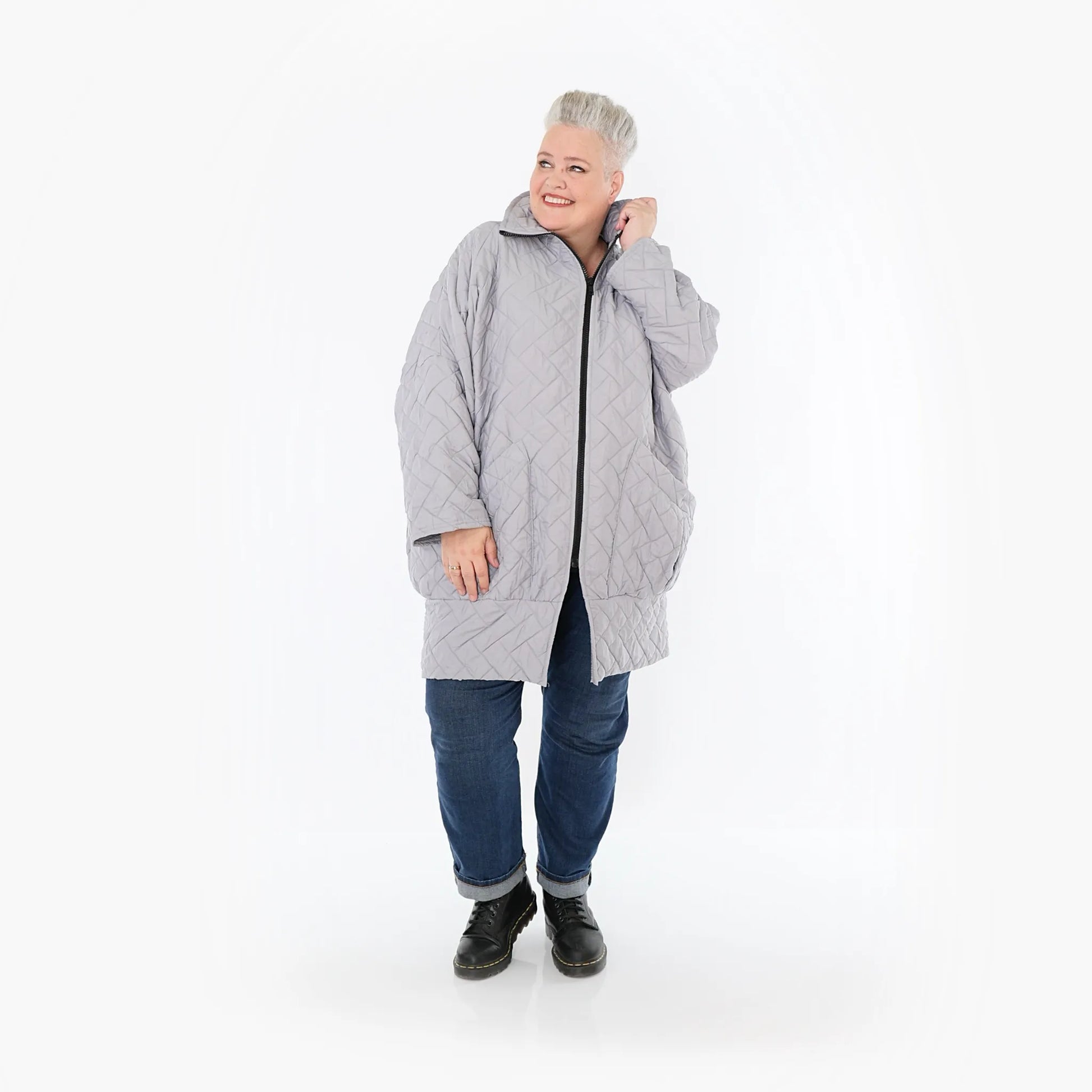  AKH Fashion Jacke in gerader Form, aus Materialmix, 1448.06550, Hellgrau, Kariert, Schick
