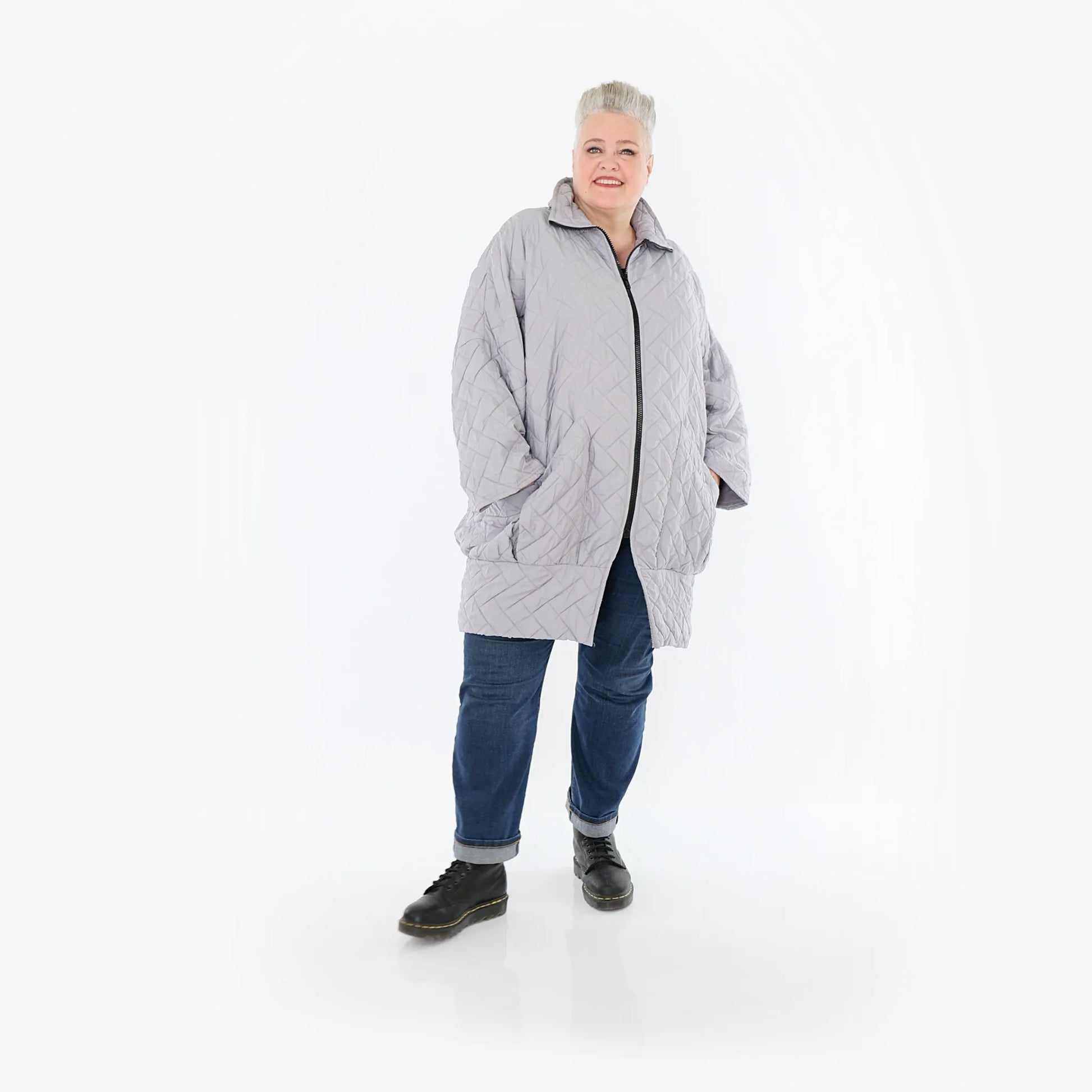  AKH Fashion Jacke in gerader Form, aus Materialmix, 1448.06550, Hellgrau, Kariert, Schick