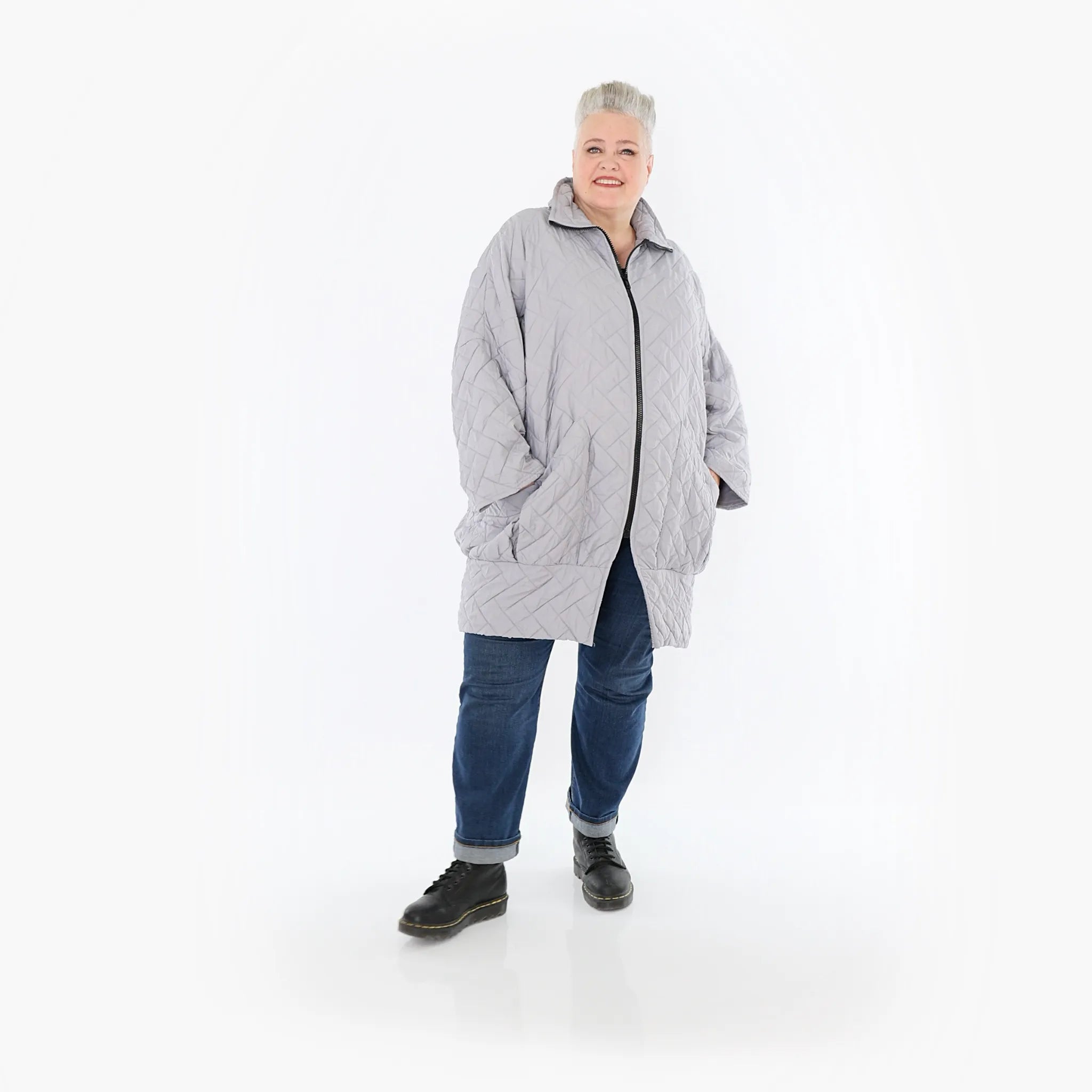  AKH Fashion Jacke in gerader Form, aus Materialmix, 1448.06550, Hellgrau, Kariert, Schick