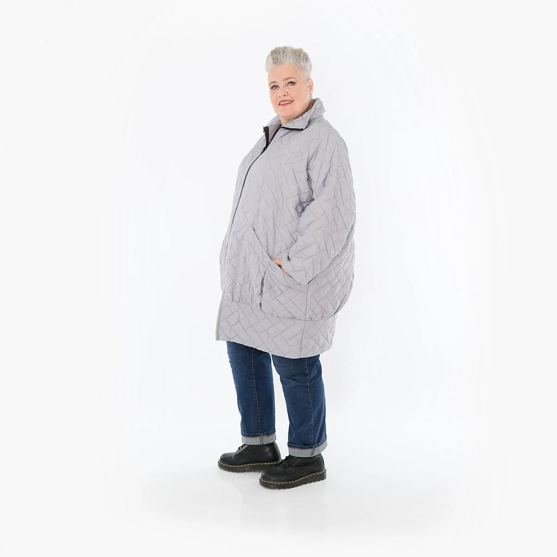  AKH Fashion Jacke in gerader Form, aus Materialmix, 1448.06550, Hellgrau, Kariert, Schick