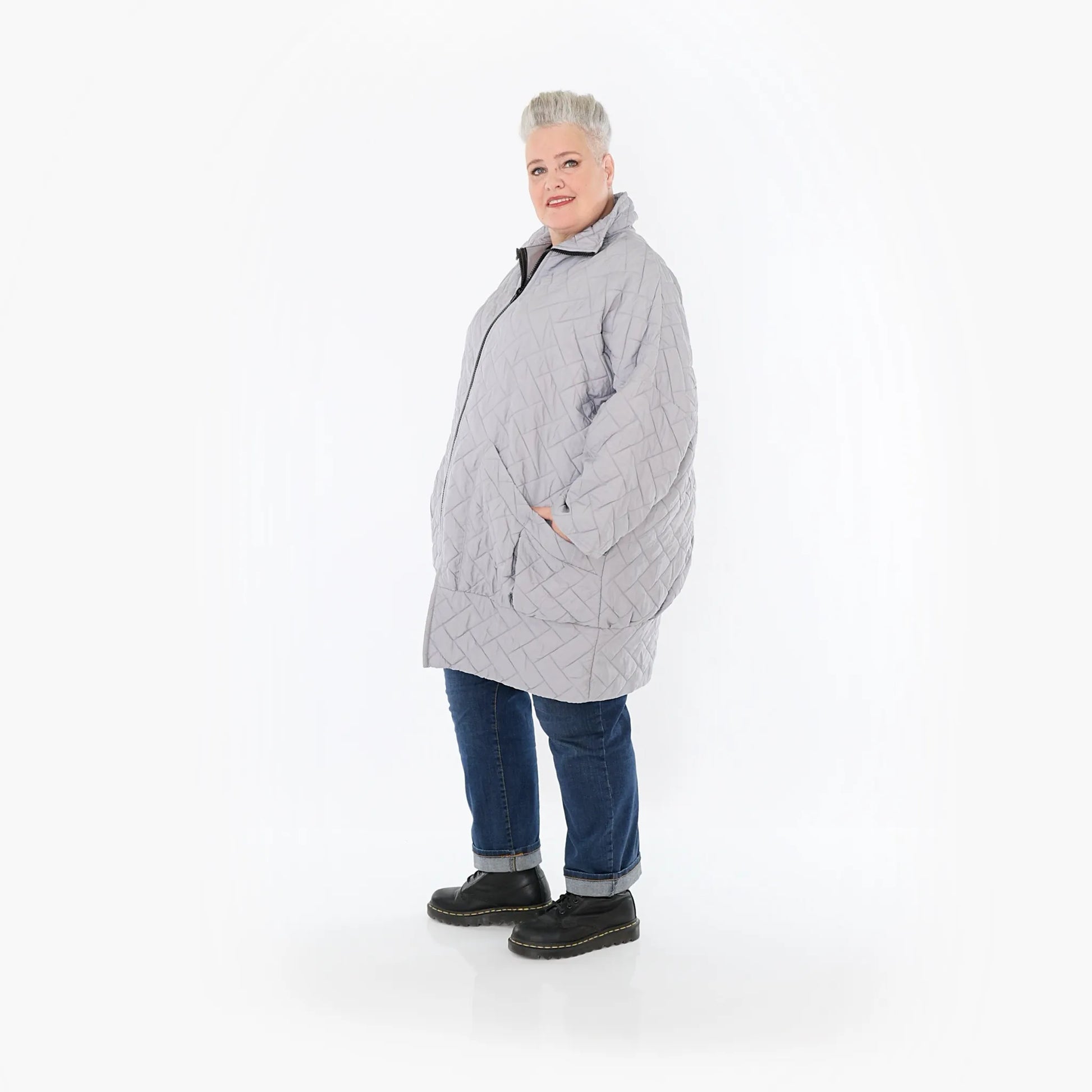  AKH Fashion Jacke in gerader Form, aus Materialmix, 1448.06550, Hellgrau, Kariert, Schick