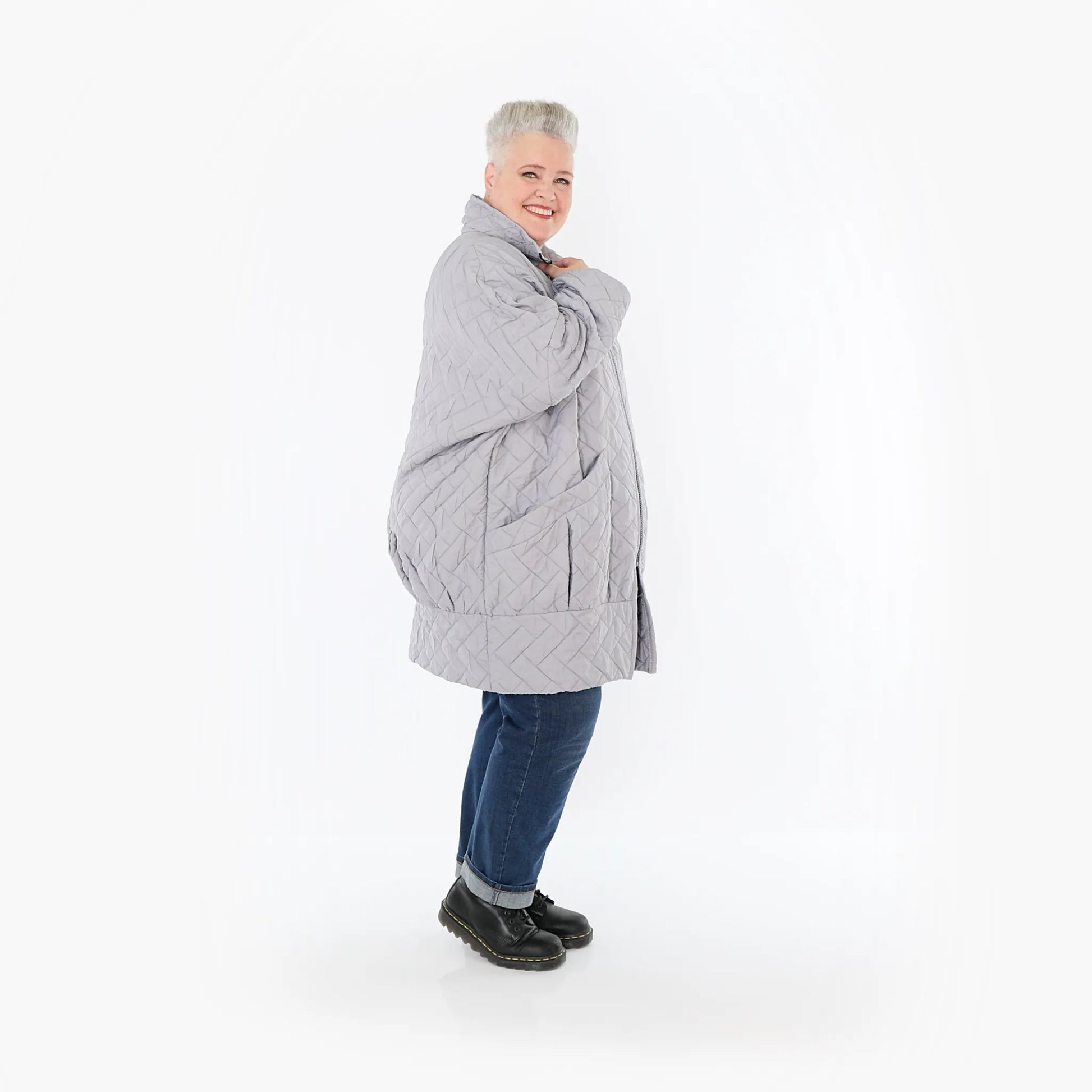  AKH Fashion Jacke in gerader Form, aus Materialmix, 1448.06550, Hellgrau, Kariert, Schick