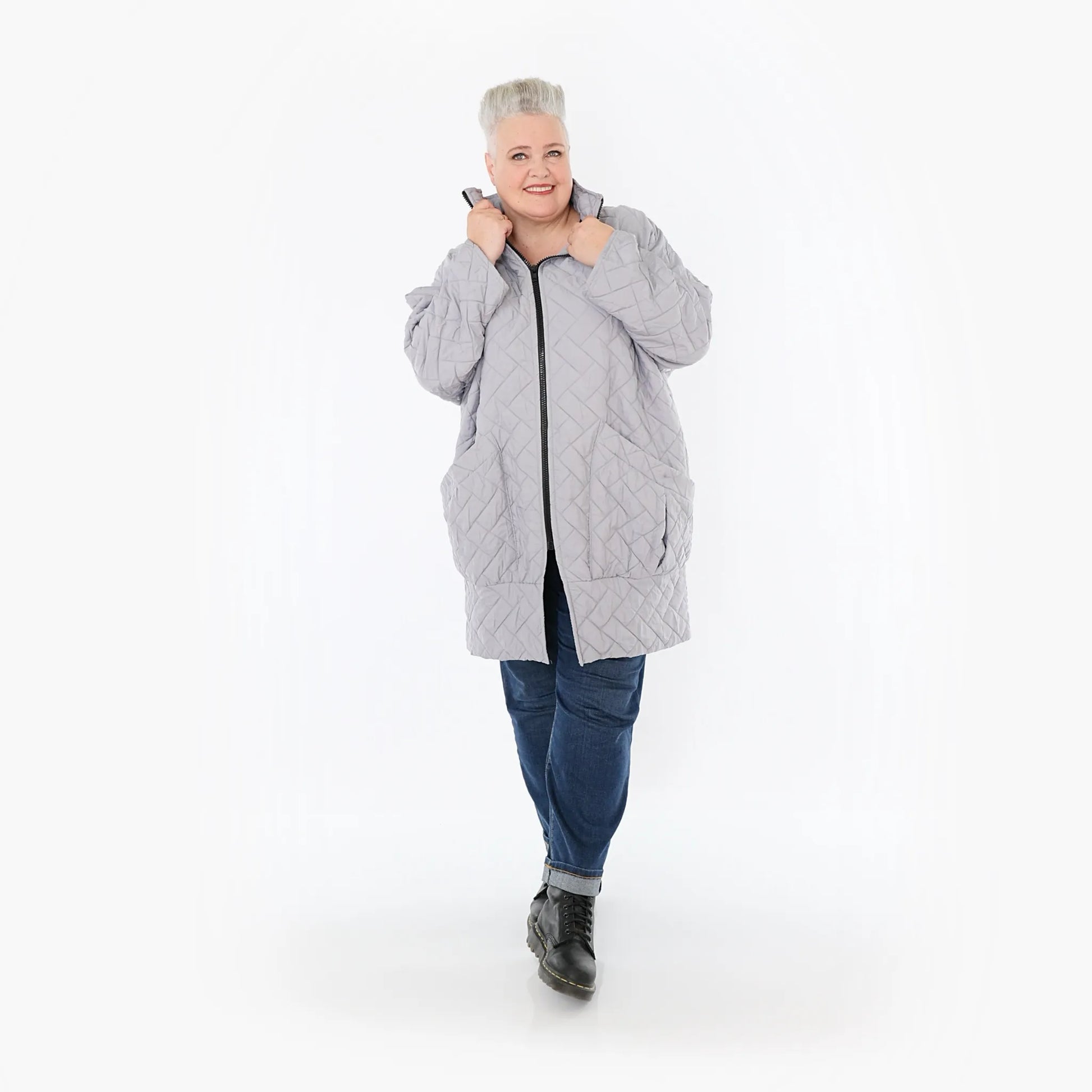  AKH Fashion Jacke in gerader Form, aus Materialmix, 1448.06550, Hellgrau, Kariert, Schick