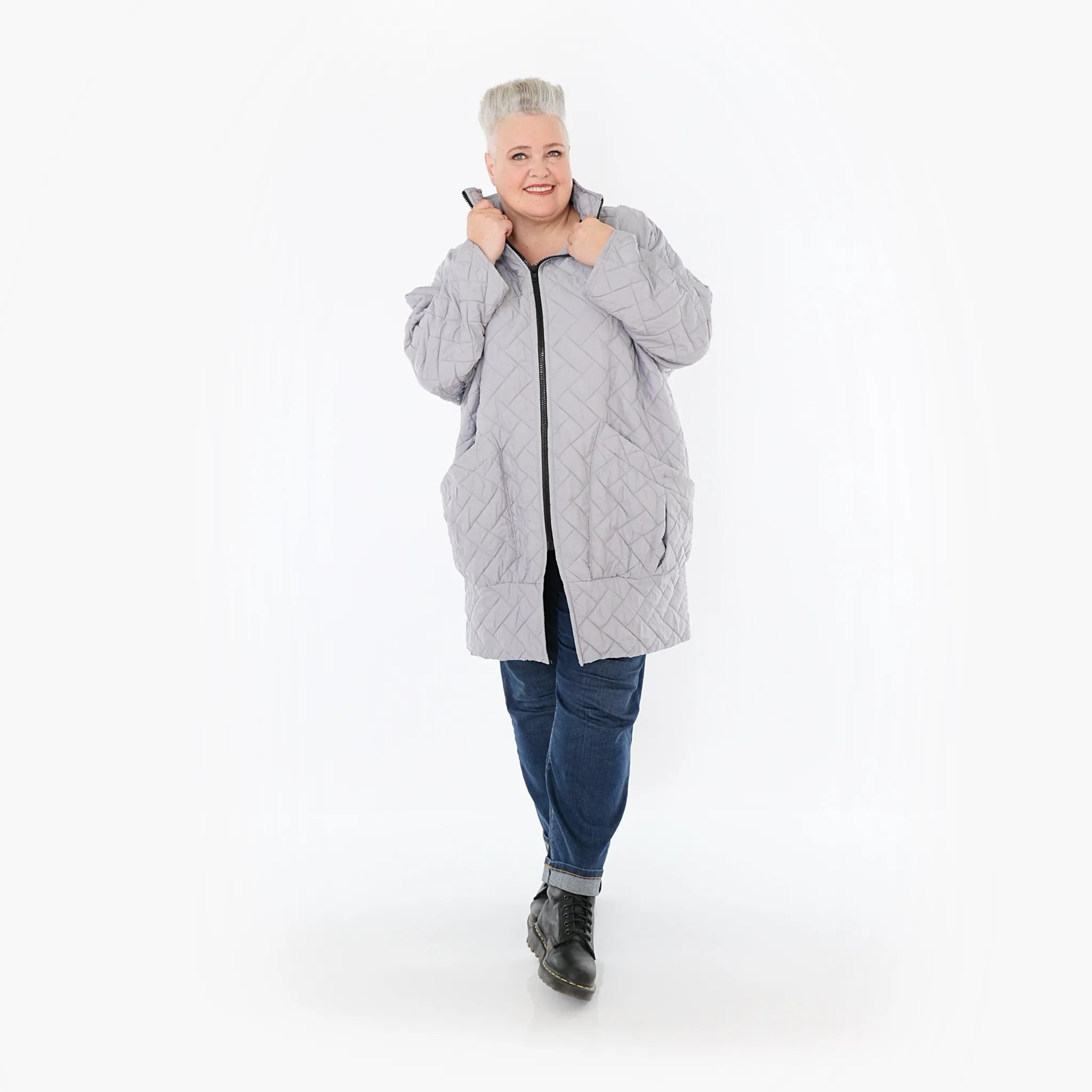  AKH Fashion Jacke in gerader Form, aus Materialmix, 1448.06550, Hellgrau, Kariert, Schick