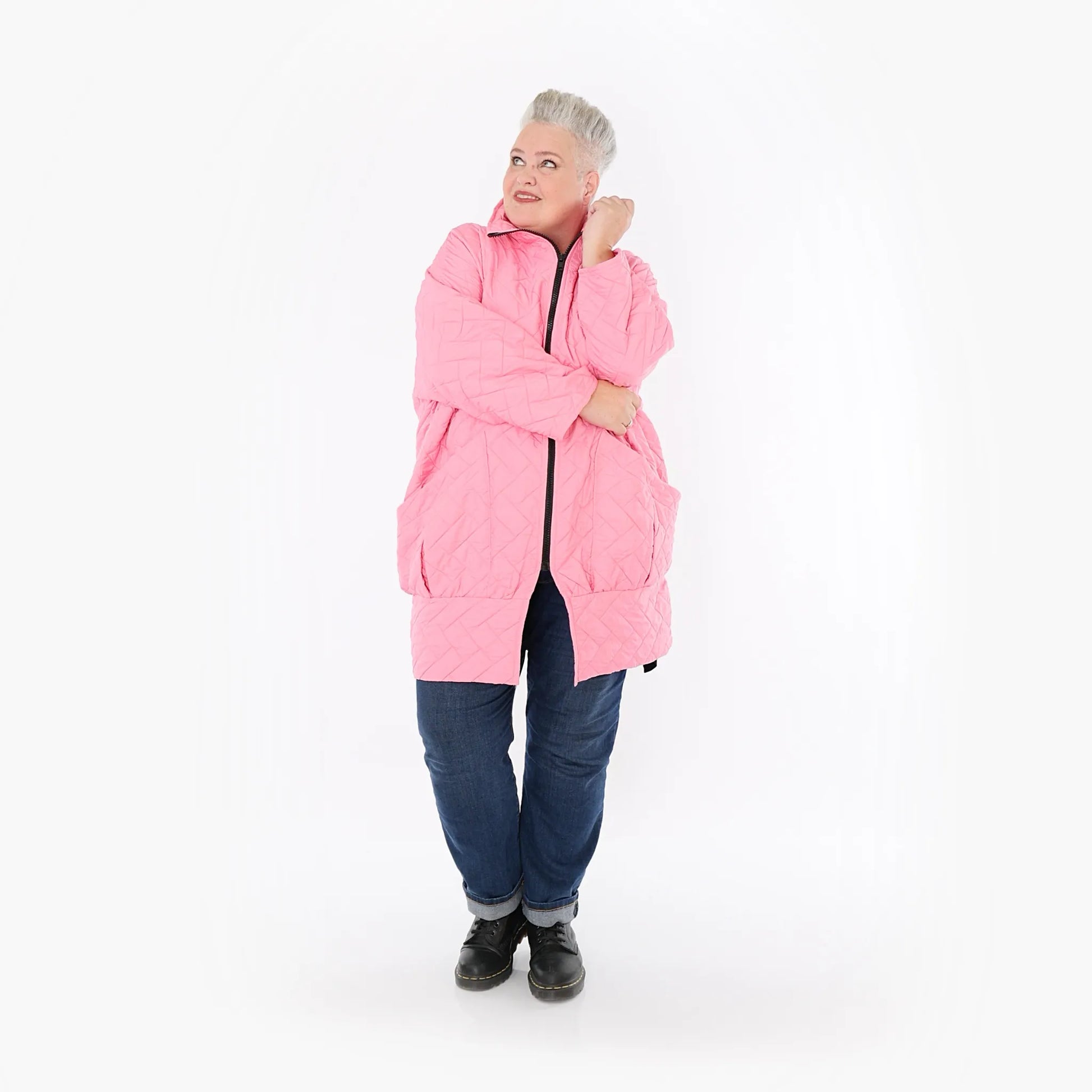  AKH Fashion Jacke in gerader Form, aus Materialmix, 1448.06550, Pink, Kariert, Schick