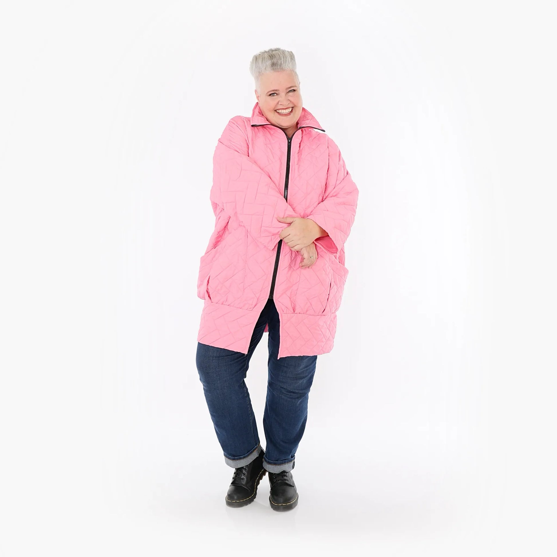  AKH Fashion Jacke in gerader Form, aus Materialmix, 1448.06550, Pink, Kariert, Schick