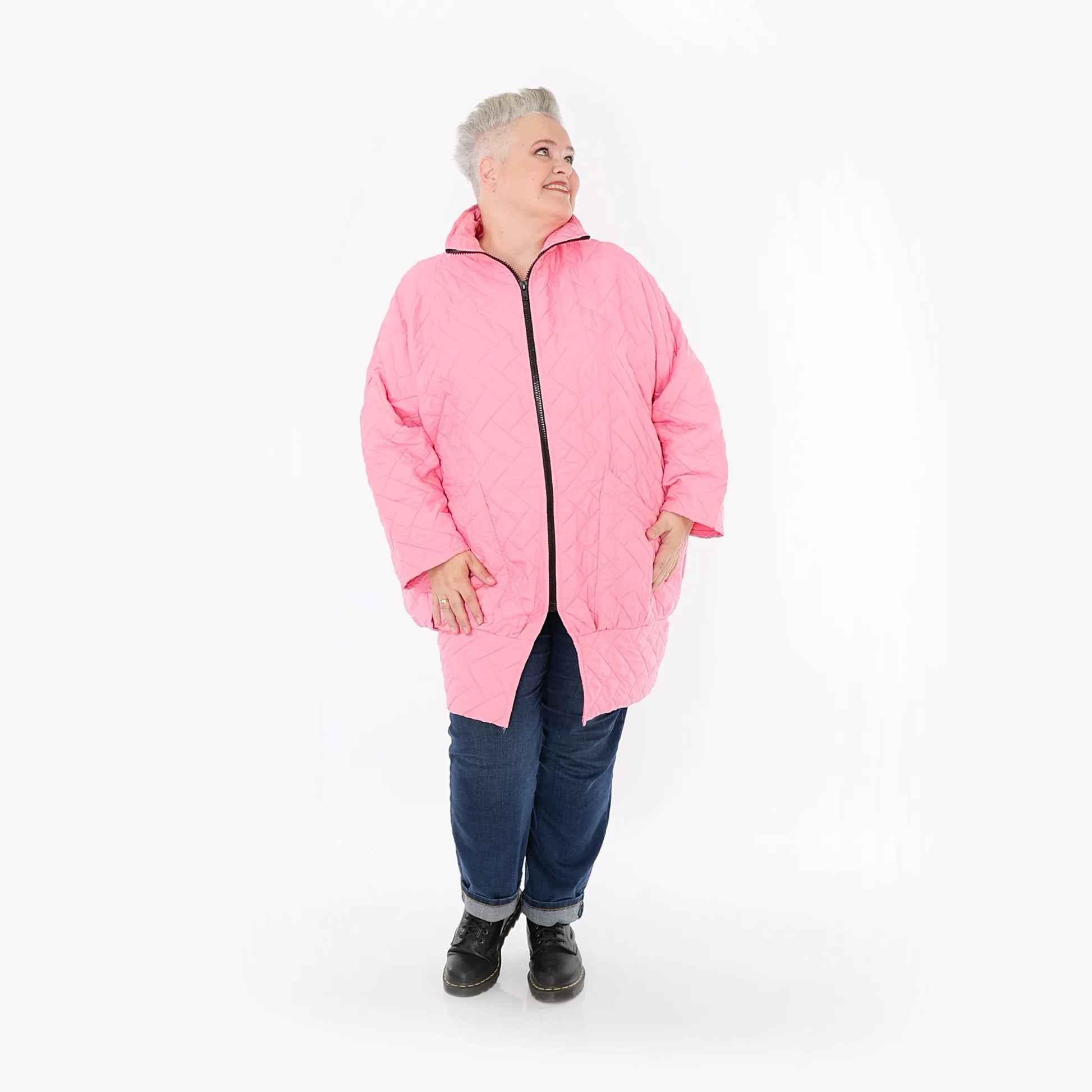  AKH Fashion Jacke in gerader Form, aus Materialmix, 1448.06550, Pink, Kariert, Schick