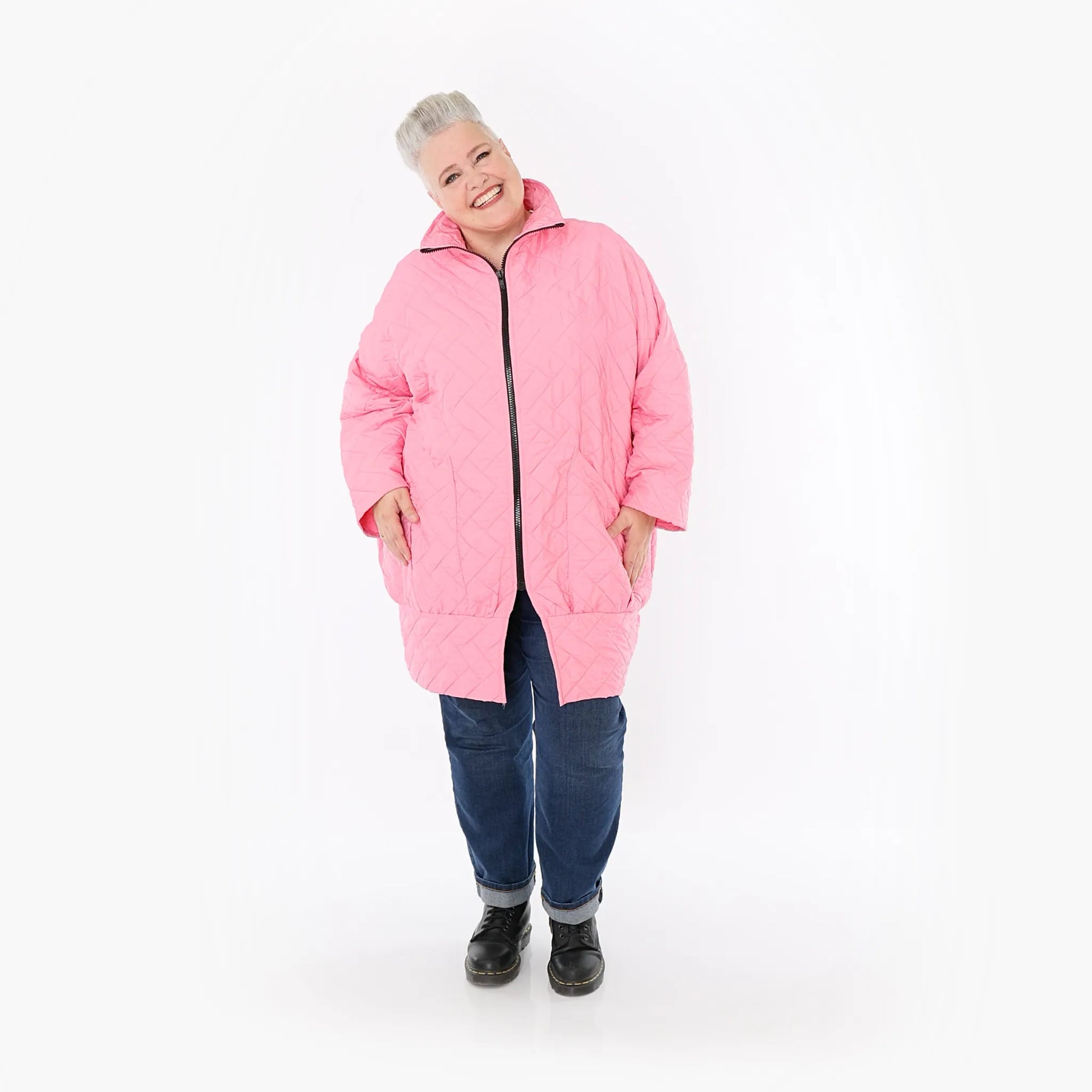  AKH Fashion Jacke in gerader Form, aus Materialmix, 1448.06550, Pink, Kariert, Schick