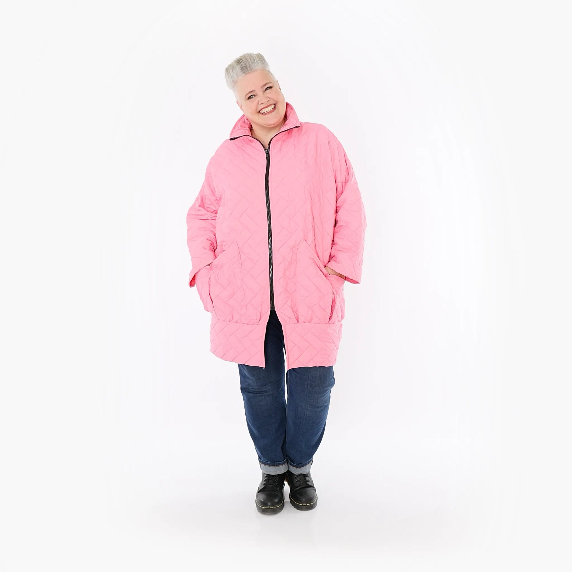  AKH Fashion Jacke in gerader Form, aus Materialmix, 1448.06550, Pink, Kariert, Schick