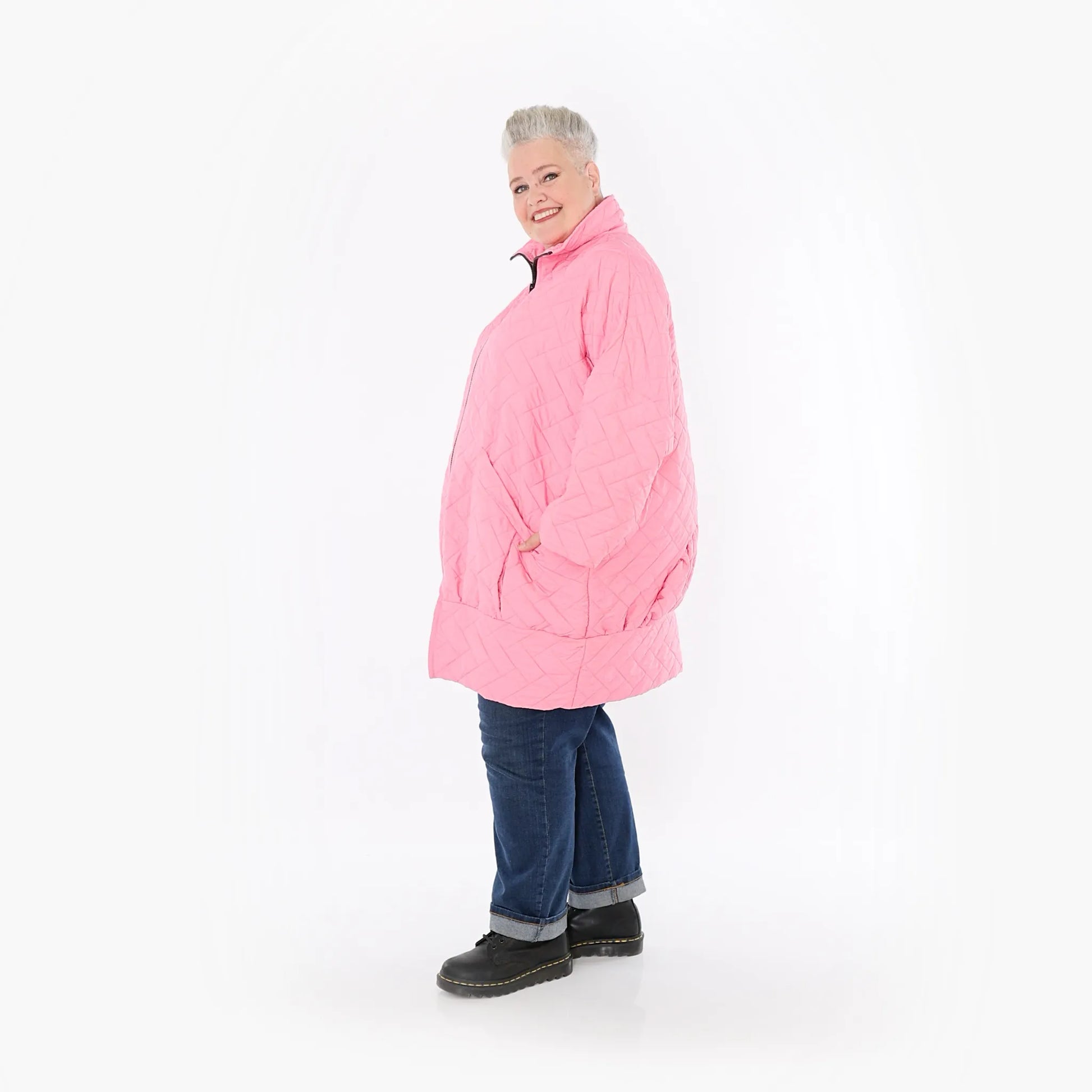  AKH Fashion Jacke in gerader Form, aus Materialmix, 1448.06550, Pink, Kariert, Schick