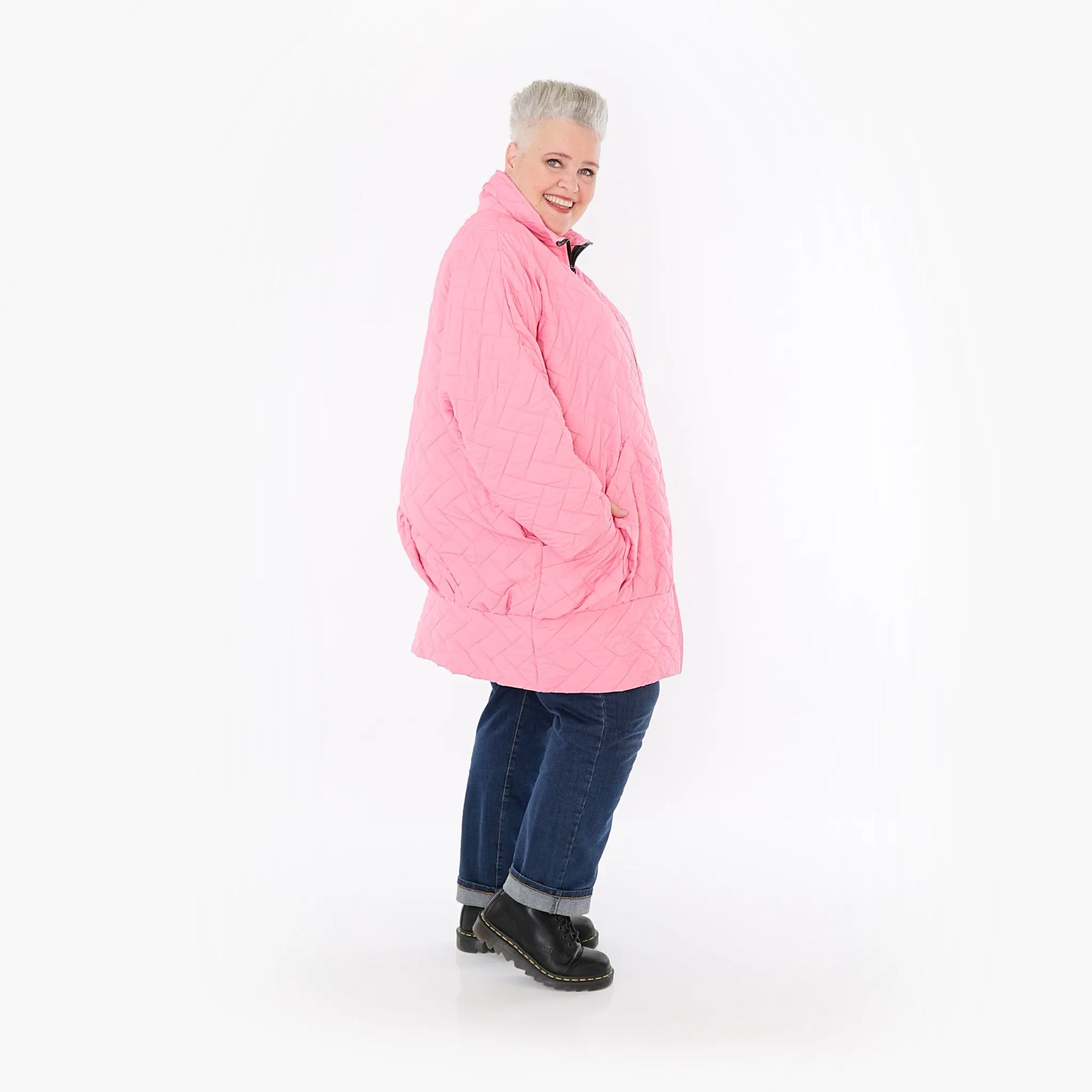  AKH Fashion Jacke in gerader Form, aus Materialmix, 1448.06550, Pink, Kariert, Schick