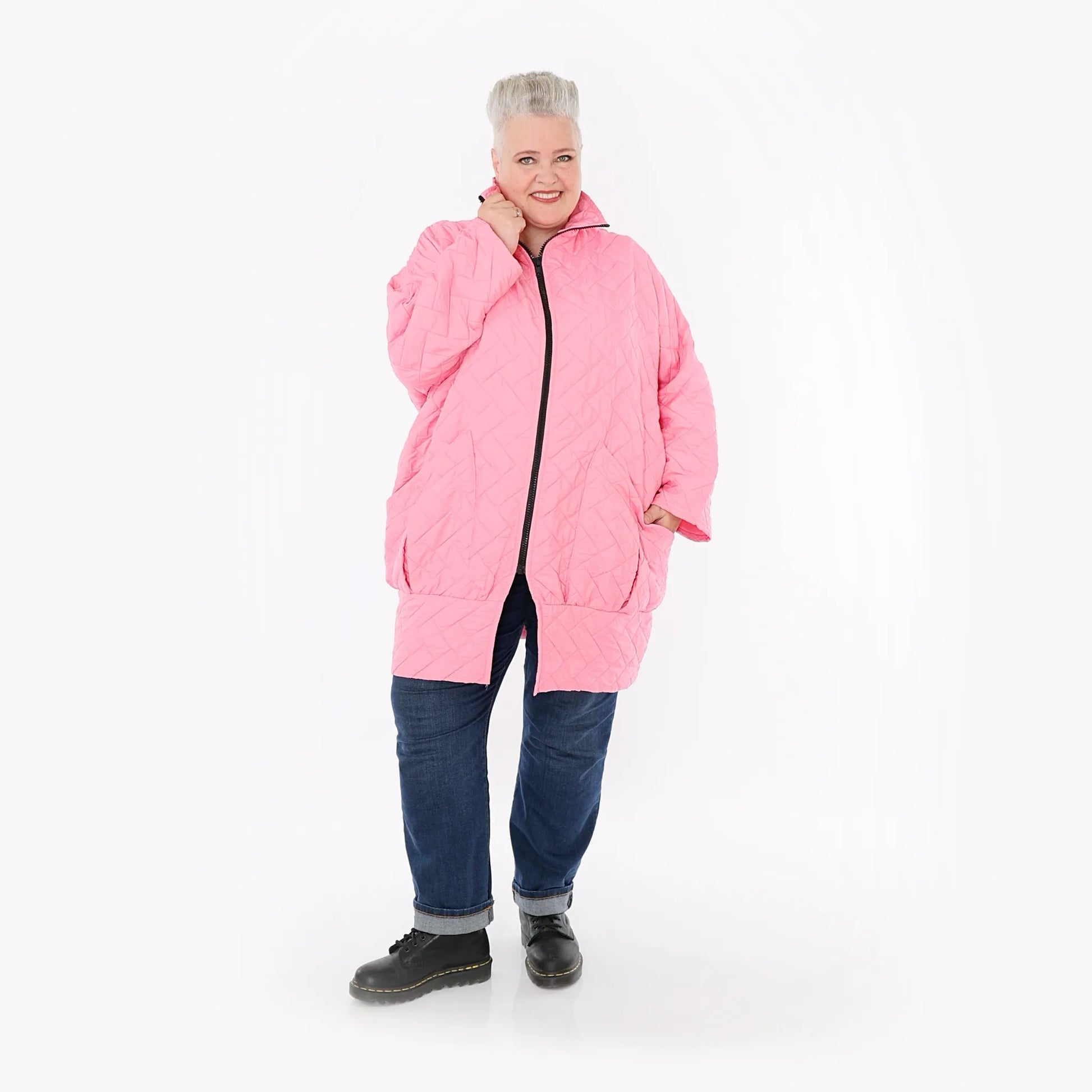  AKH Fashion Jacke in gerader Form, aus Materialmix, 1448.06550, Pink, Kariert, Schick