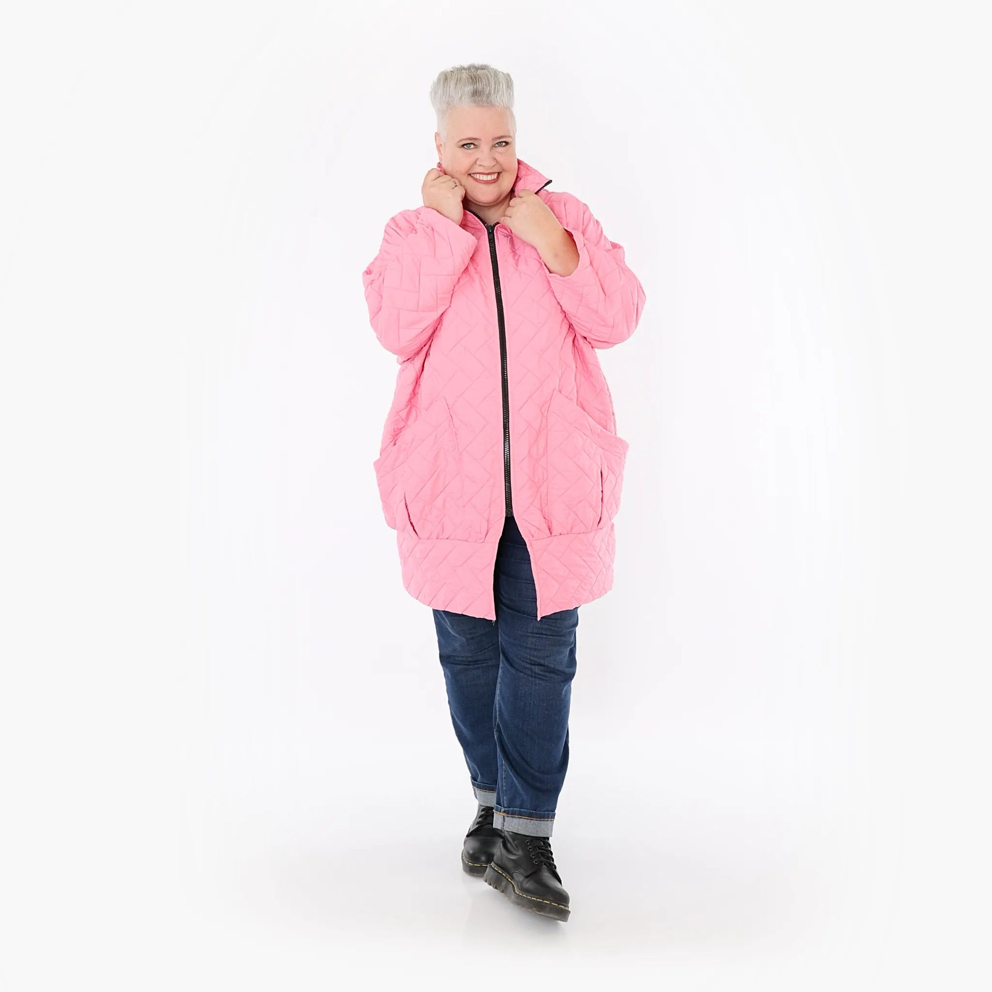  AKH Fashion Jacke in gerader Form, aus Materialmix, 1448.06550, Pink, Kariert, Schick