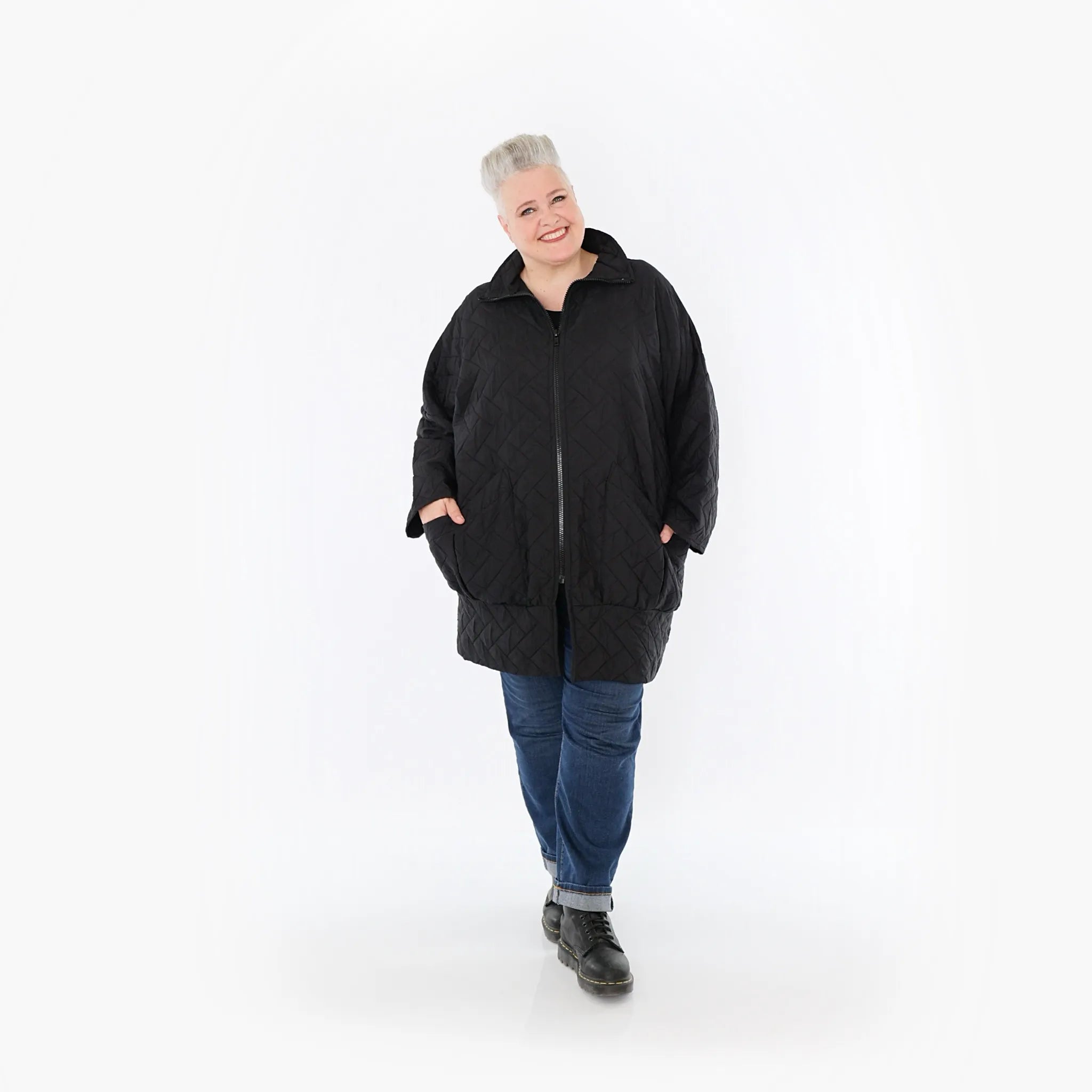  AKH Fashion Jacke in gerader Form, aus Materialmix, 1448.06550, Schwarz, Kariert, Schick