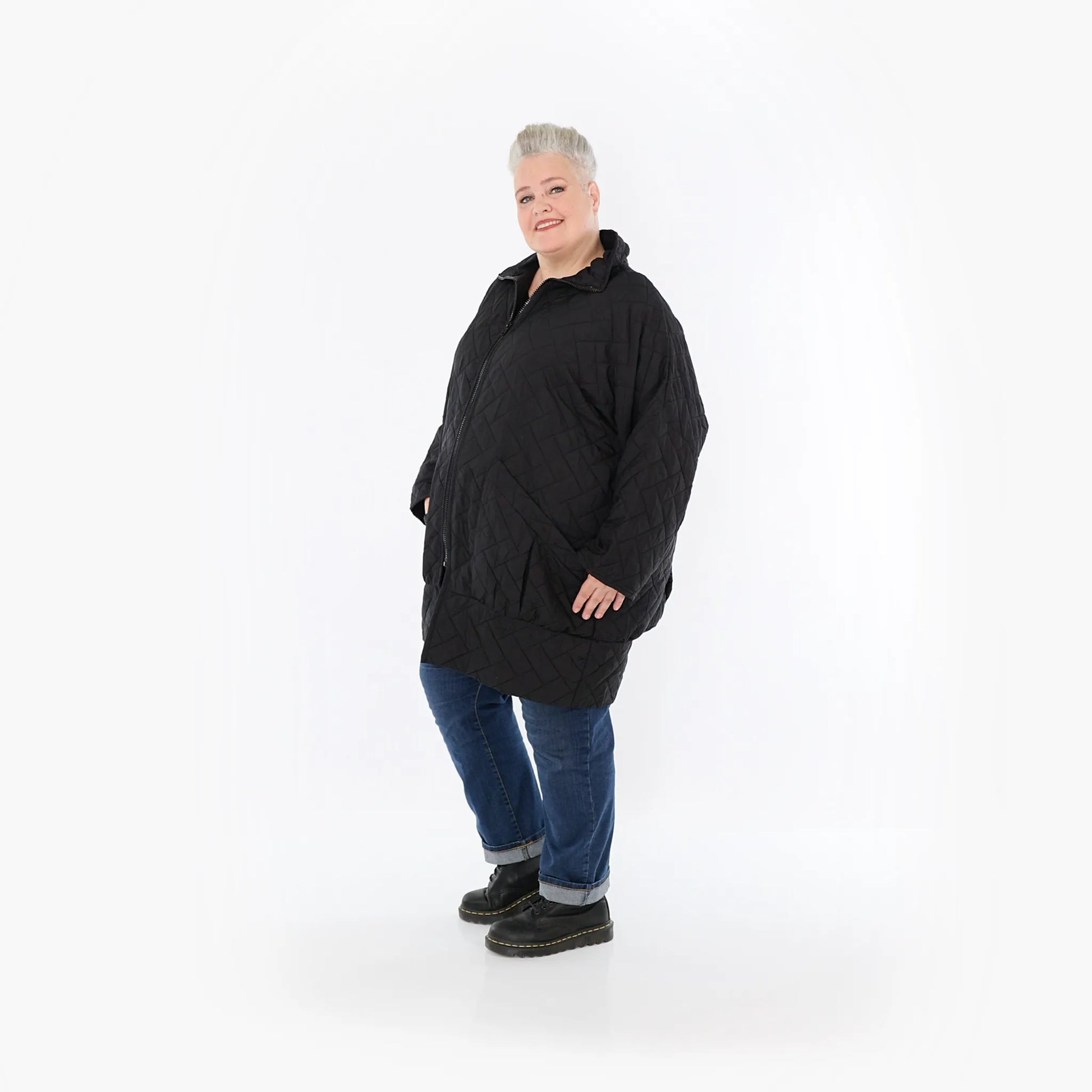  AKH Fashion Jacke in gerader Form, aus Materialmix, 1448.06550, Schwarz, Kariert, Schick