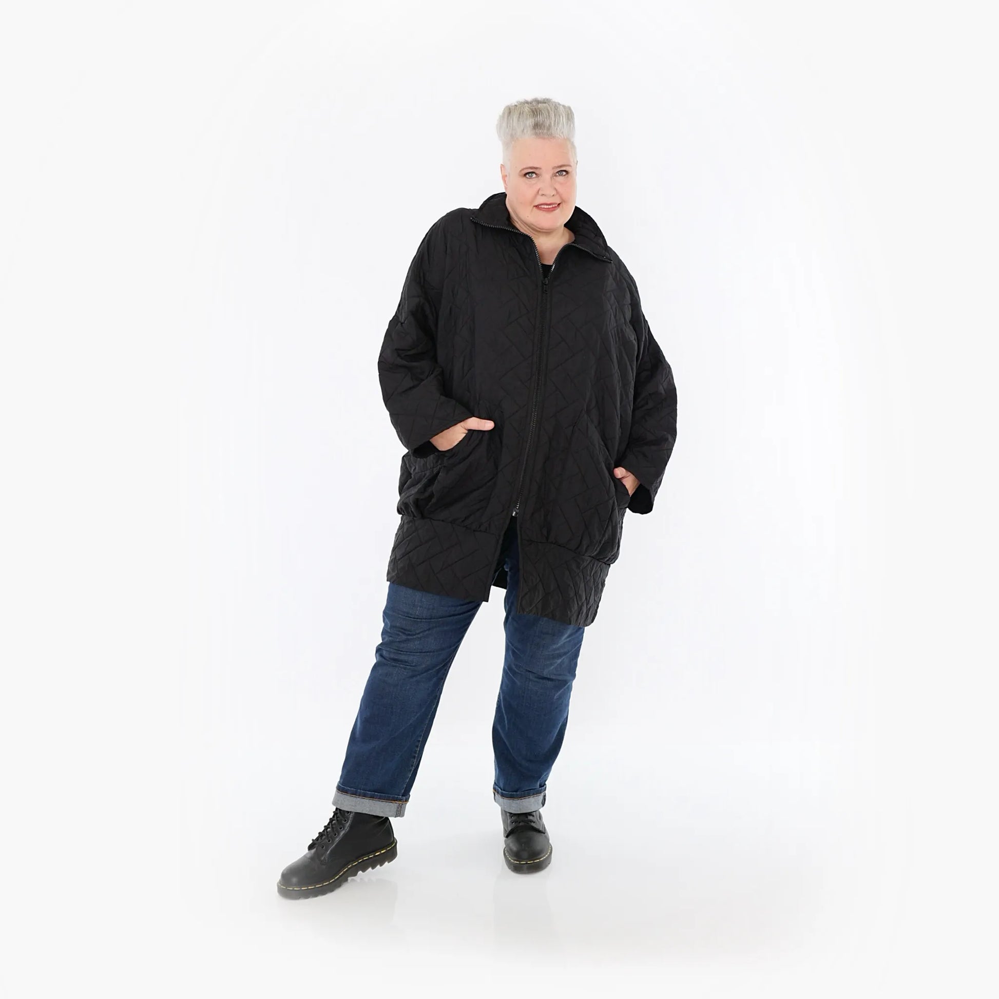  AKH Fashion Jacke in gerader Form, aus Materialmix, 1448.06550, Schwarz, Kariert, Schick