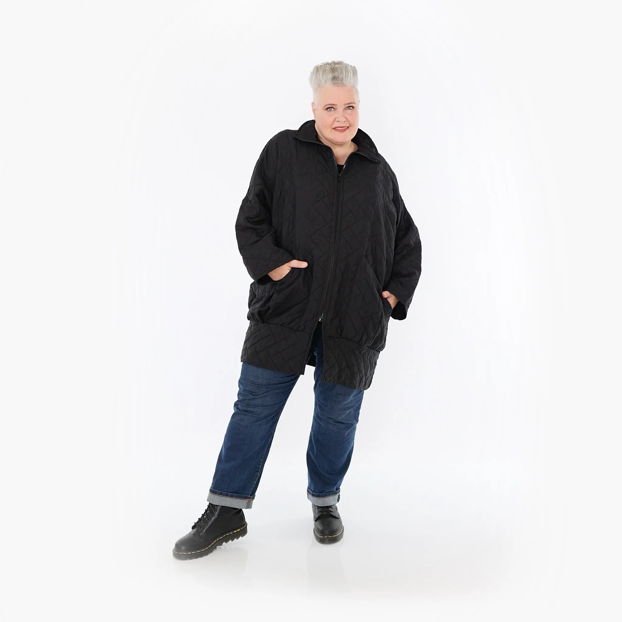  AKH Fashion Jacke in gerader Form, aus Materialmix, 1448.06550, Schwarz, Kariert, Schick