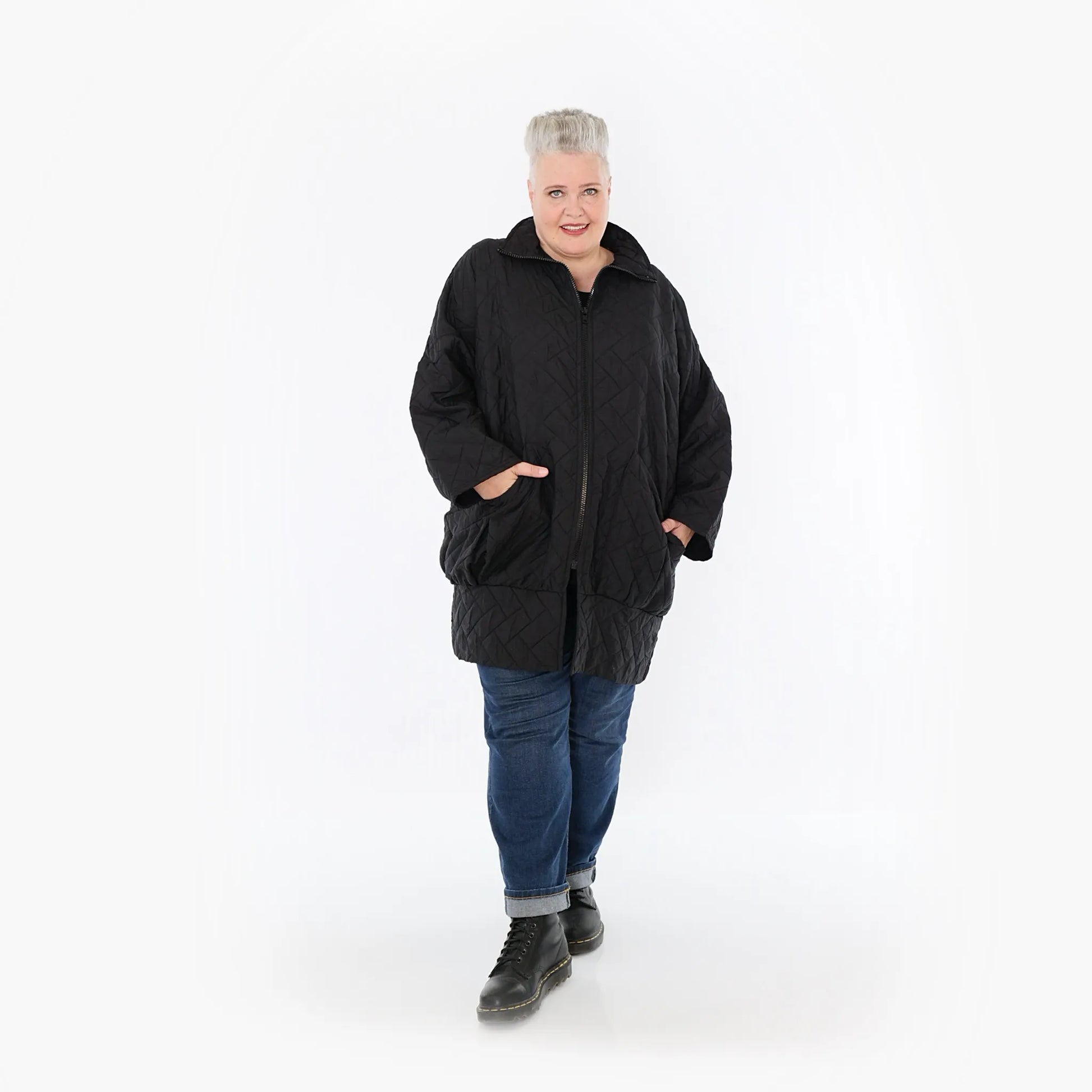  AKH Fashion Jacke in gerader Form, aus Materialmix, 1448.06550, Schwarz, Kariert, Schick