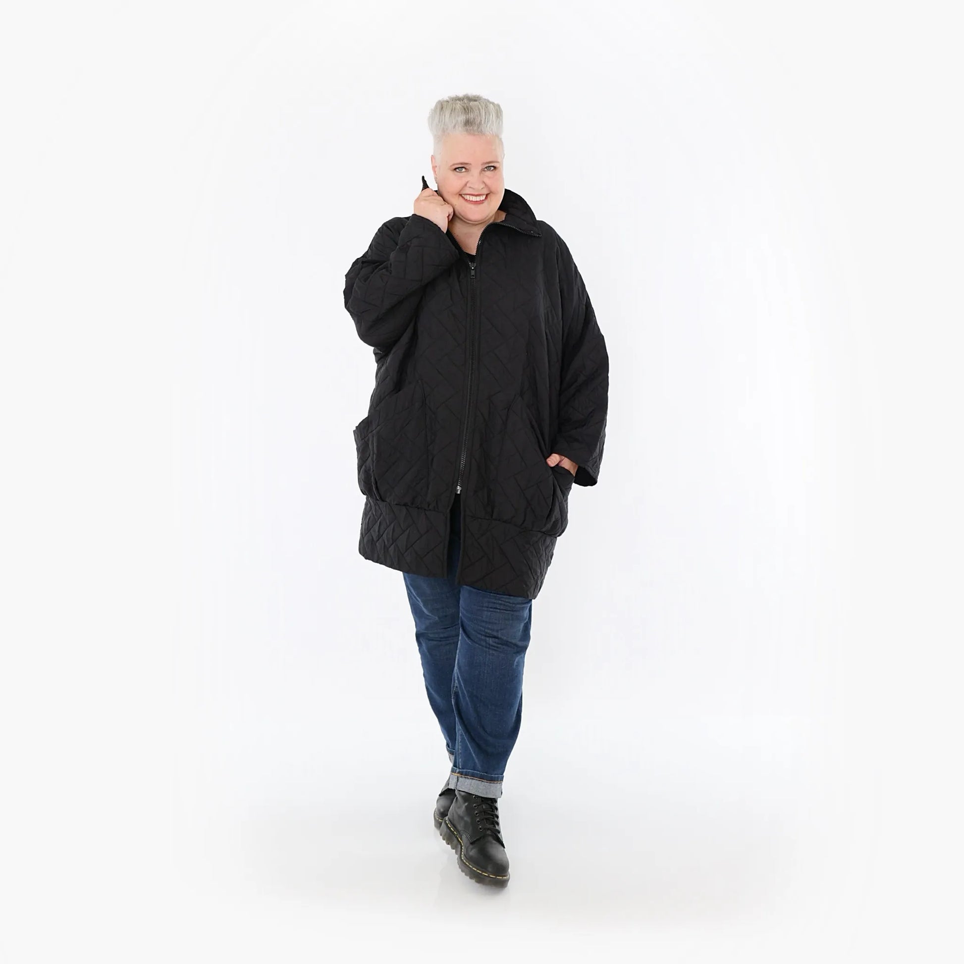  AKH Fashion Jacke in gerader Form, aus Materialmix, 1448.06550, Schwarz, Kariert, Schick