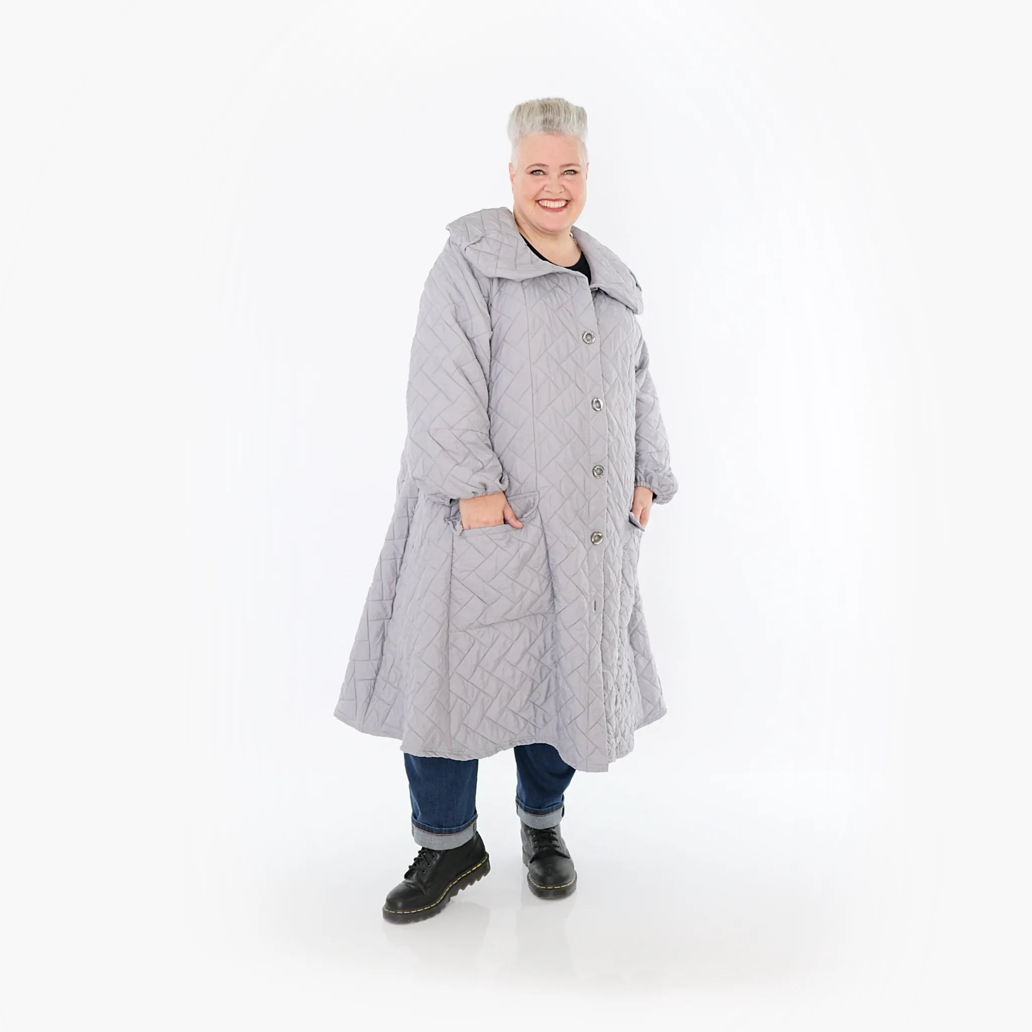  A-Form Mantel von AKH Fashion aus Materialmix, 1448.07034, Hellgrau, Kariert, Schick