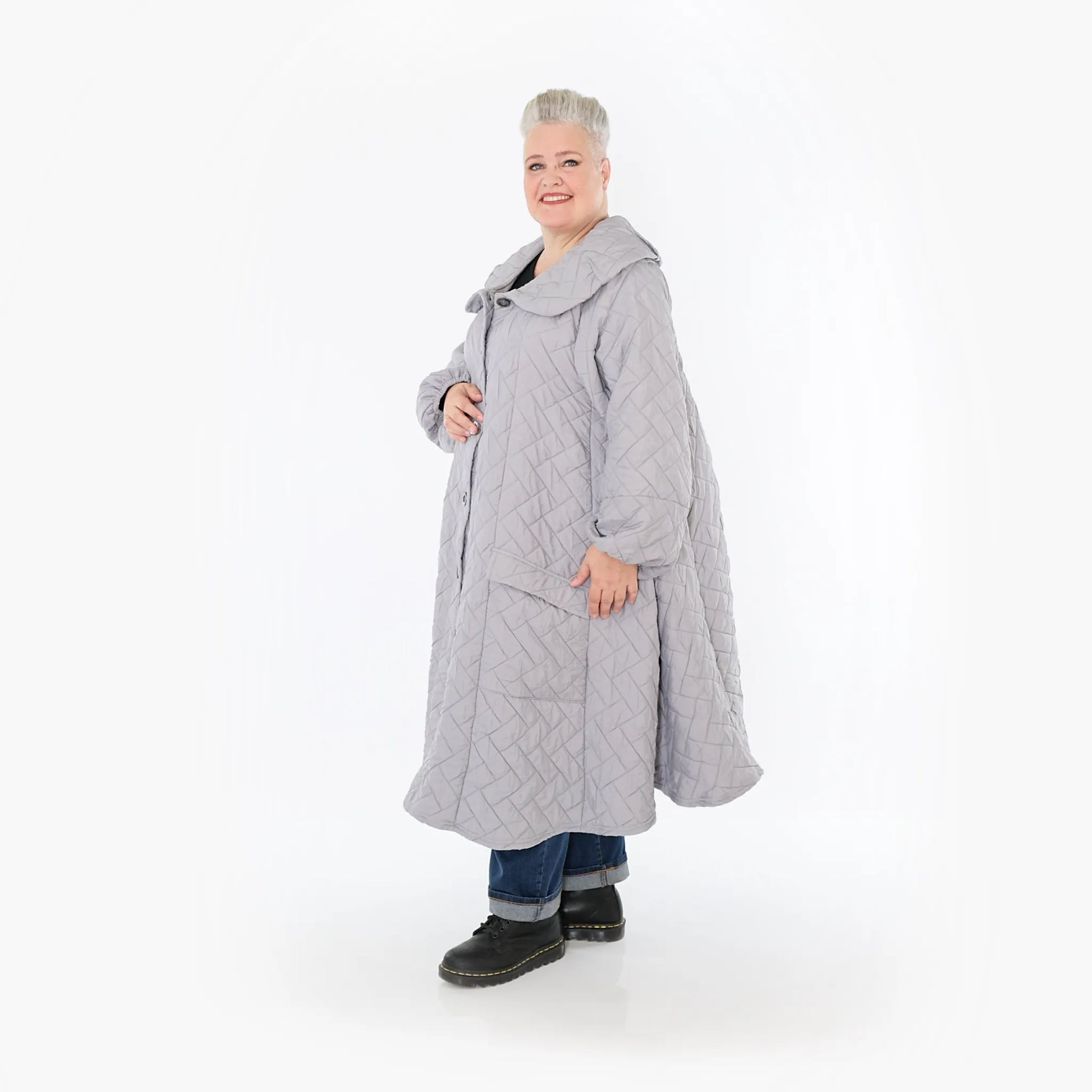  A-Form Mantel von AKH Fashion aus Materialmix, 1448.07034, Hellgrau, Kariert, Schick
