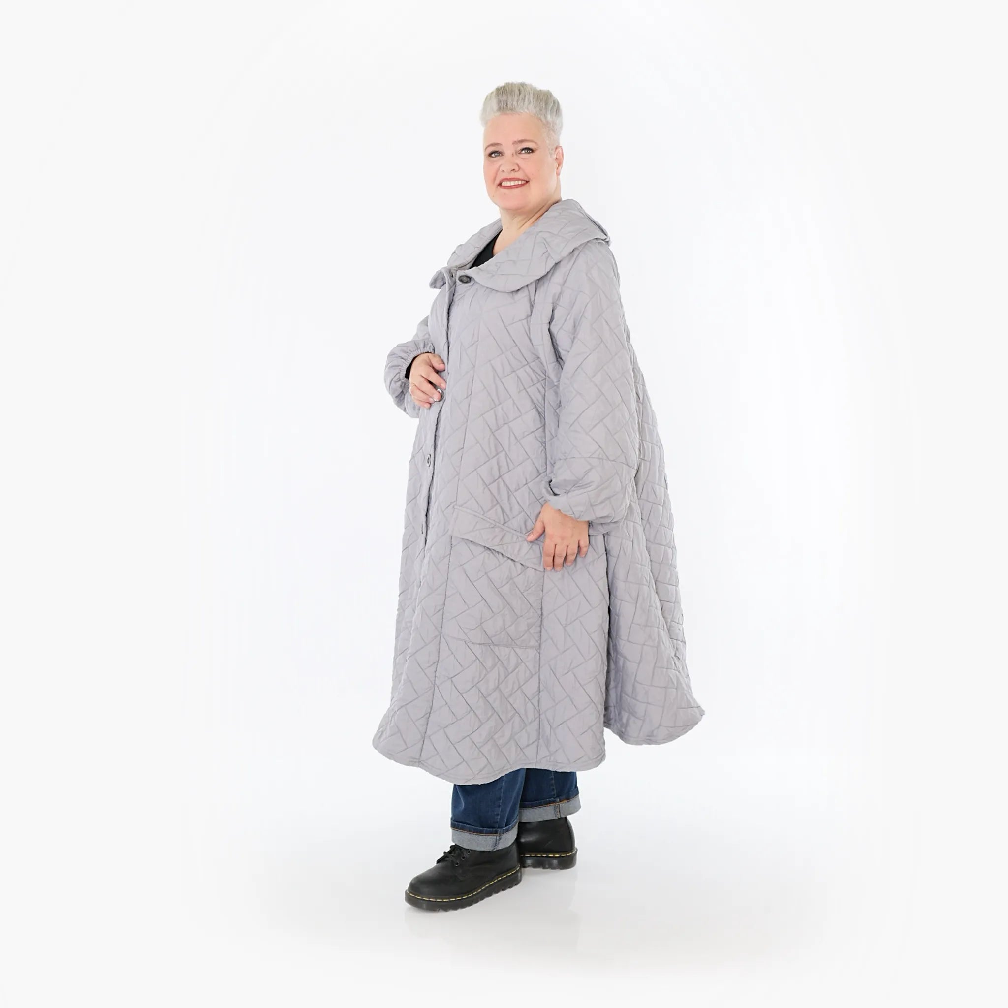  A-Form Mantel von AKH Fashion aus Materialmix, 1448.07034, Hellgrau, Kariert, Schick