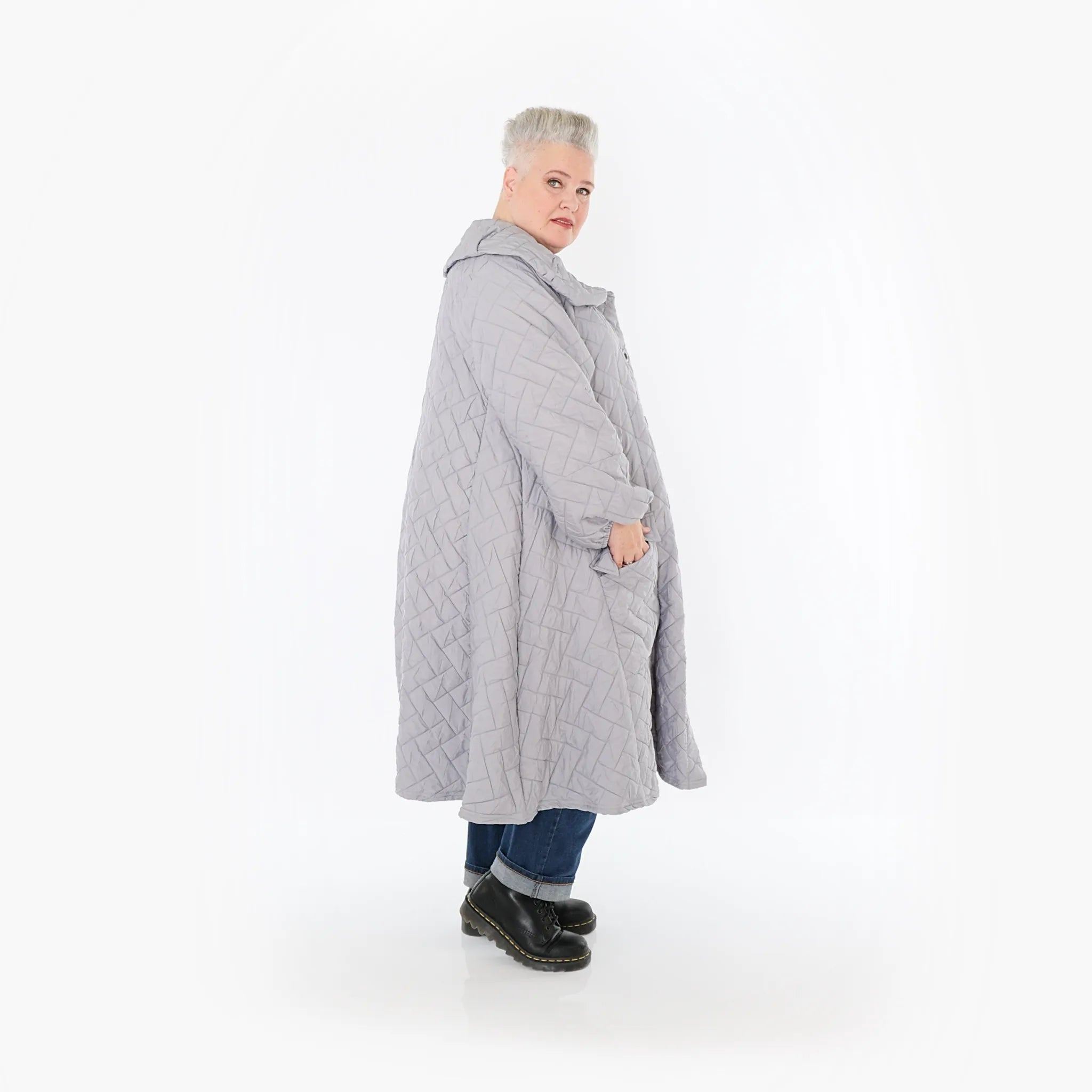  A-Form Mantel von AKH Fashion aus Materialmix, 1448.07034, Hellgrau, Kariert, Schick
