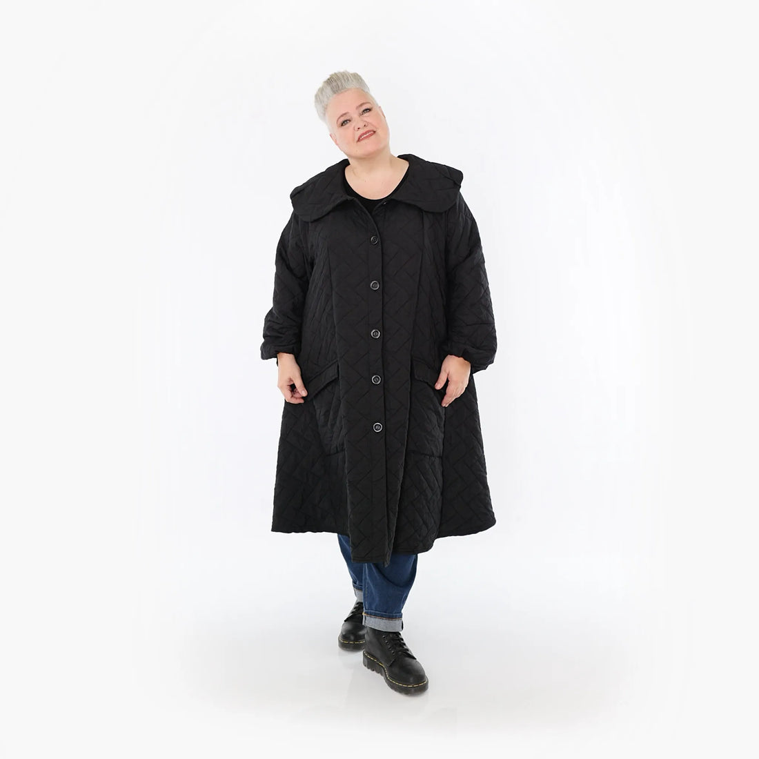  A-Form Mantel von AKH Fashion aus Materialmix, 1448.07034, Schwarz, Kariert, Schick