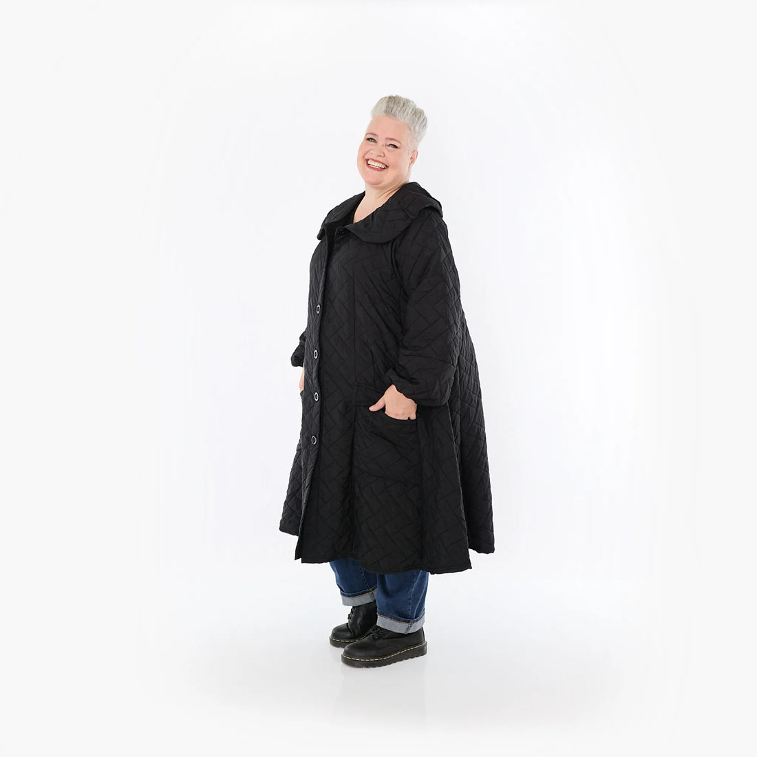  A-Form Mantel von AKH Fashion aus Materialmix, 1448.07034, Schwarz, Kariert, Schick