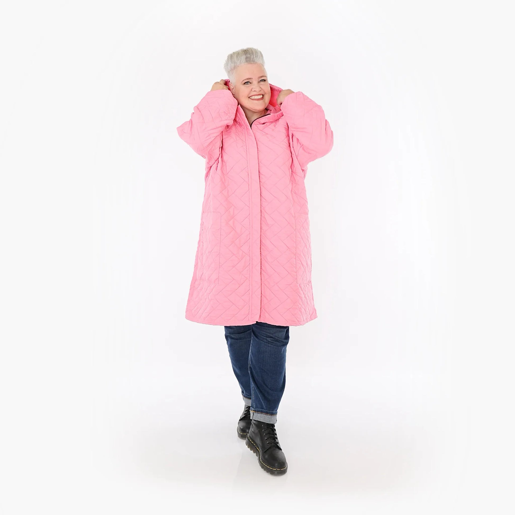  AKH Fashion Mantel in gerader Form, aus Materialmix, 1448.07035, Pink, Kariert, Schick