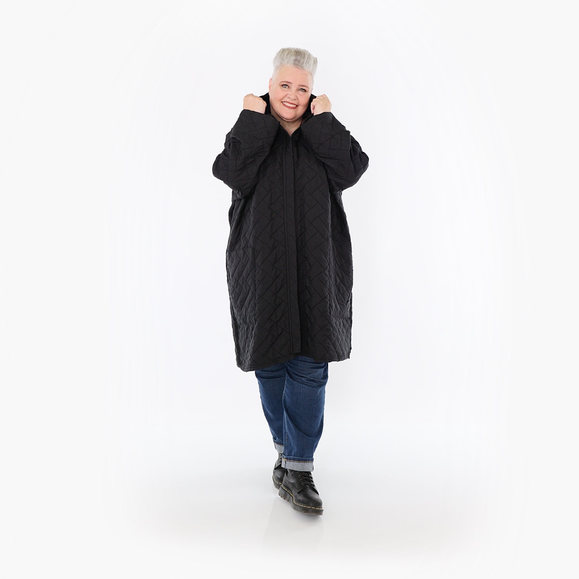  AKH Fashion Mantel in gerader Form, aus Materialmix, 1448.07035, Schwarz, Kariert, Schick