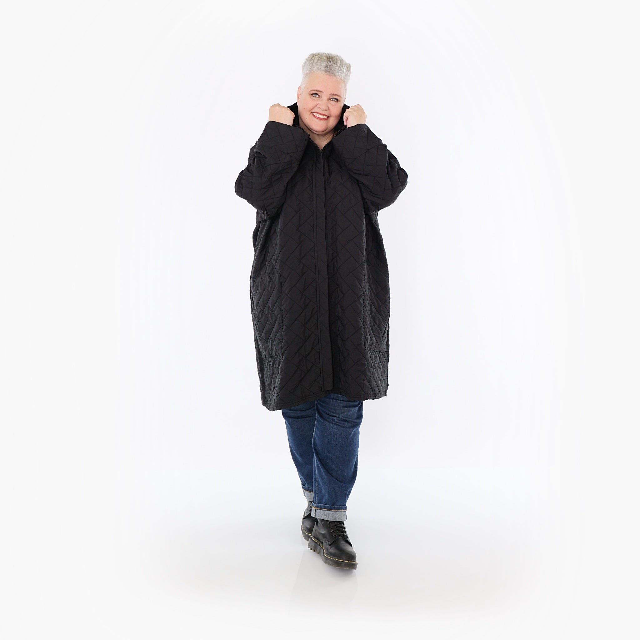  AKH Fashion Mantel in gerader Form, aus Materialmix, 1448.07035, Schwarz, Kariert, Schick