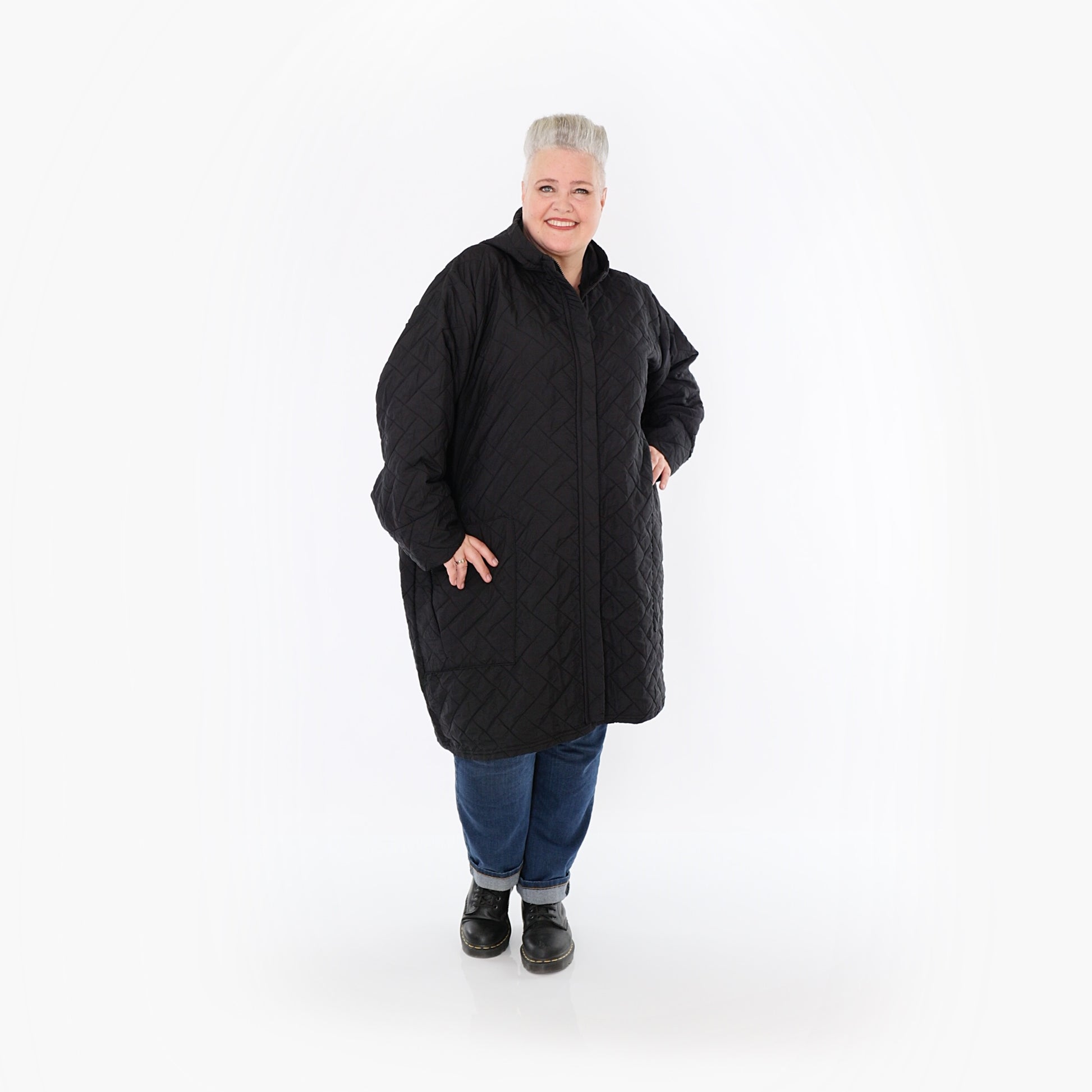  AKH Fashion Mantel in gerader Form, aus Materialmix, 1448.07035, Schwarz, Kariert, Schick