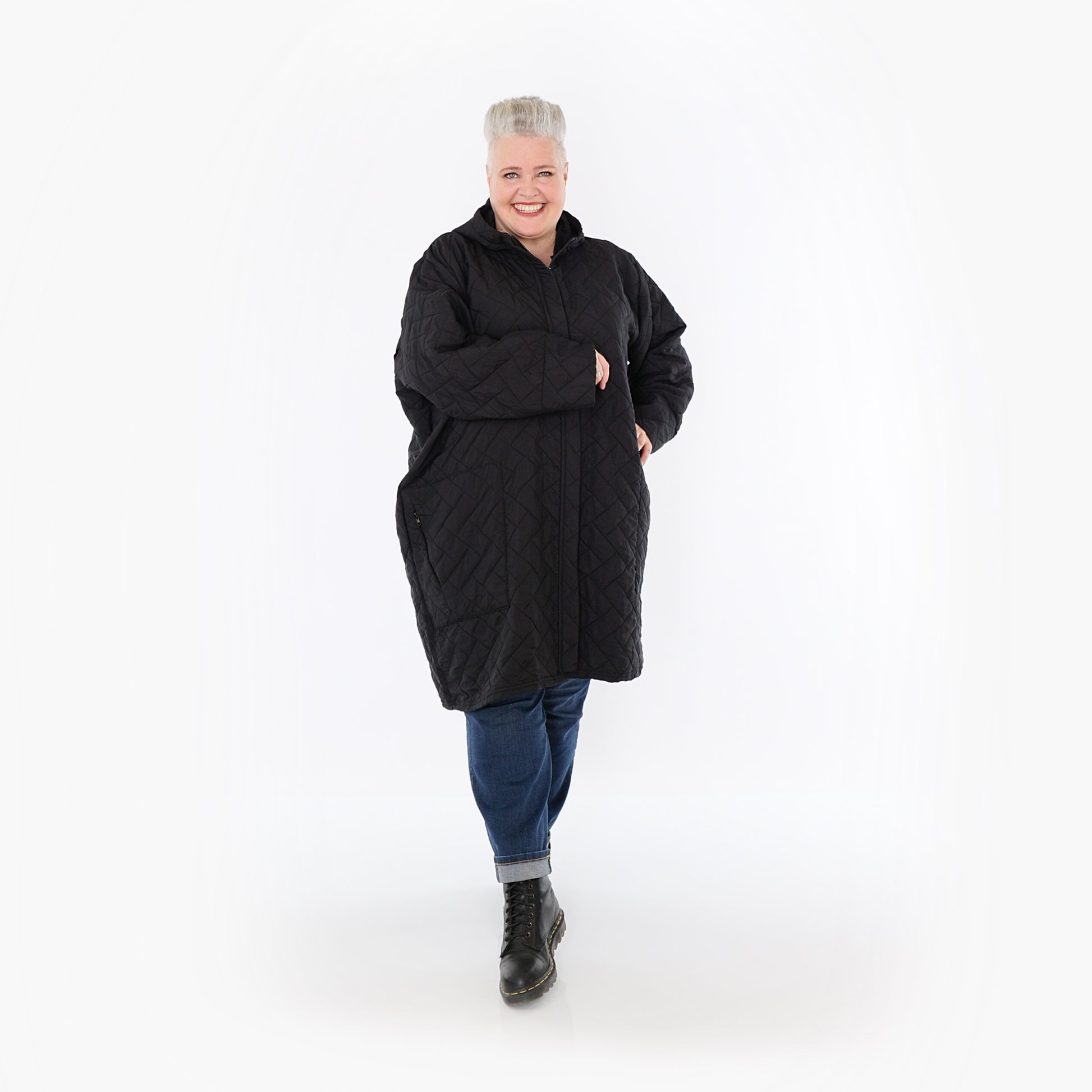  AKH Fashion Mantel in gerader Form, aus Materialmix, 1448.07035, Schwarz, Kariert, Schick