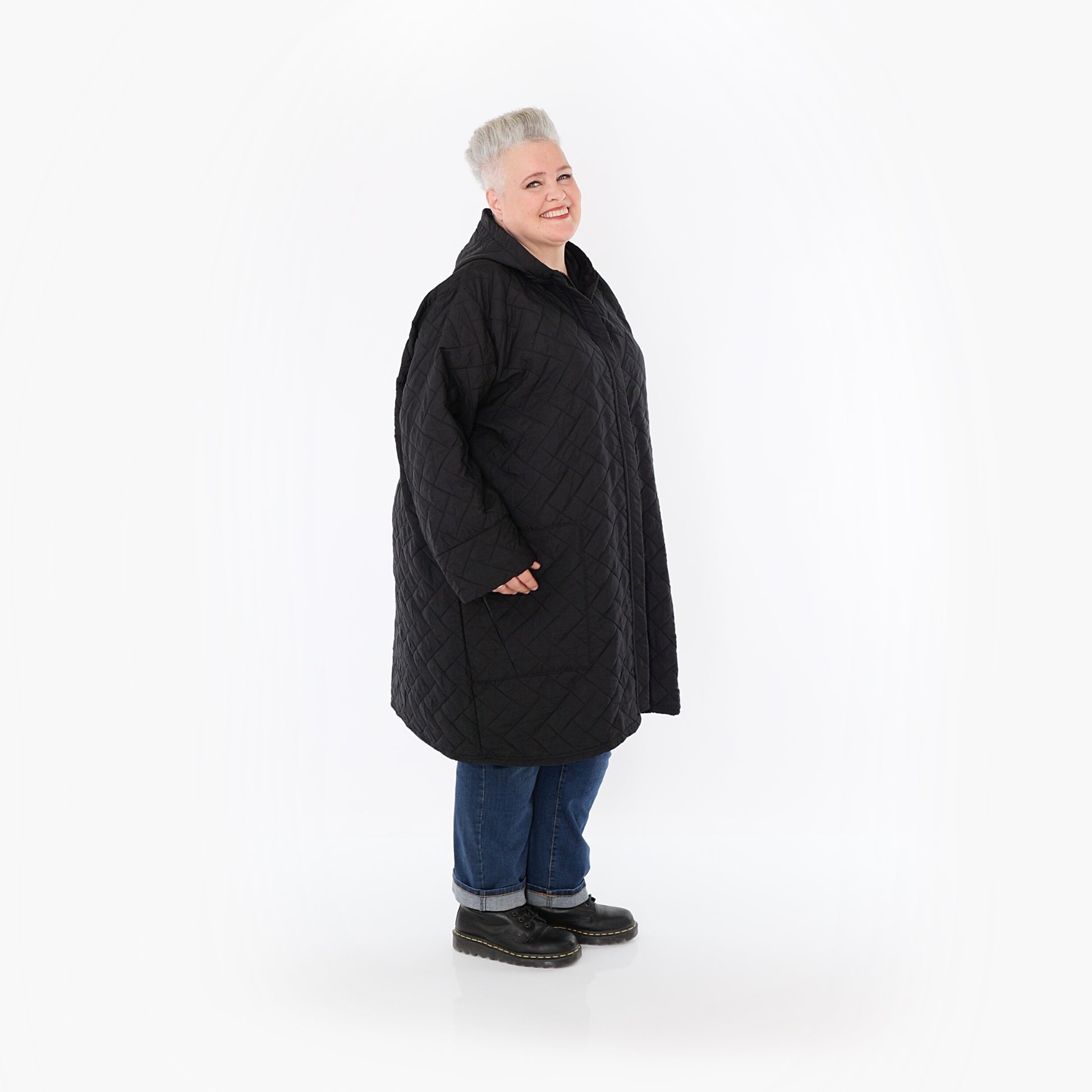  AKH Fashion Mantel in gerader Form, aus Materialmix, 1448.07035, Schwarz, Kariert, Schick