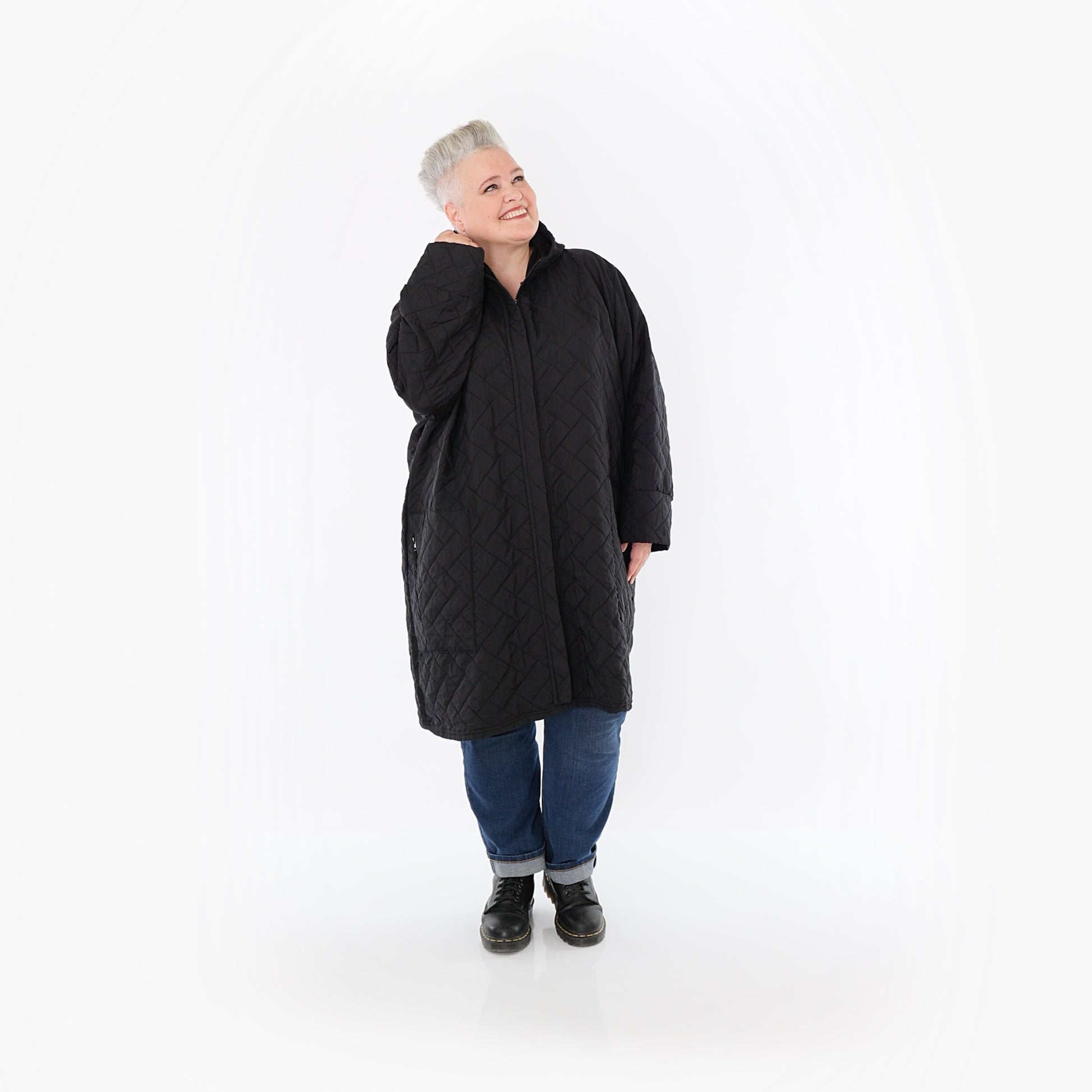 AKH Fashion Mantel in gerader Form, aus Materialmix, 1448.07035, Schwarz, Kariert, Schick