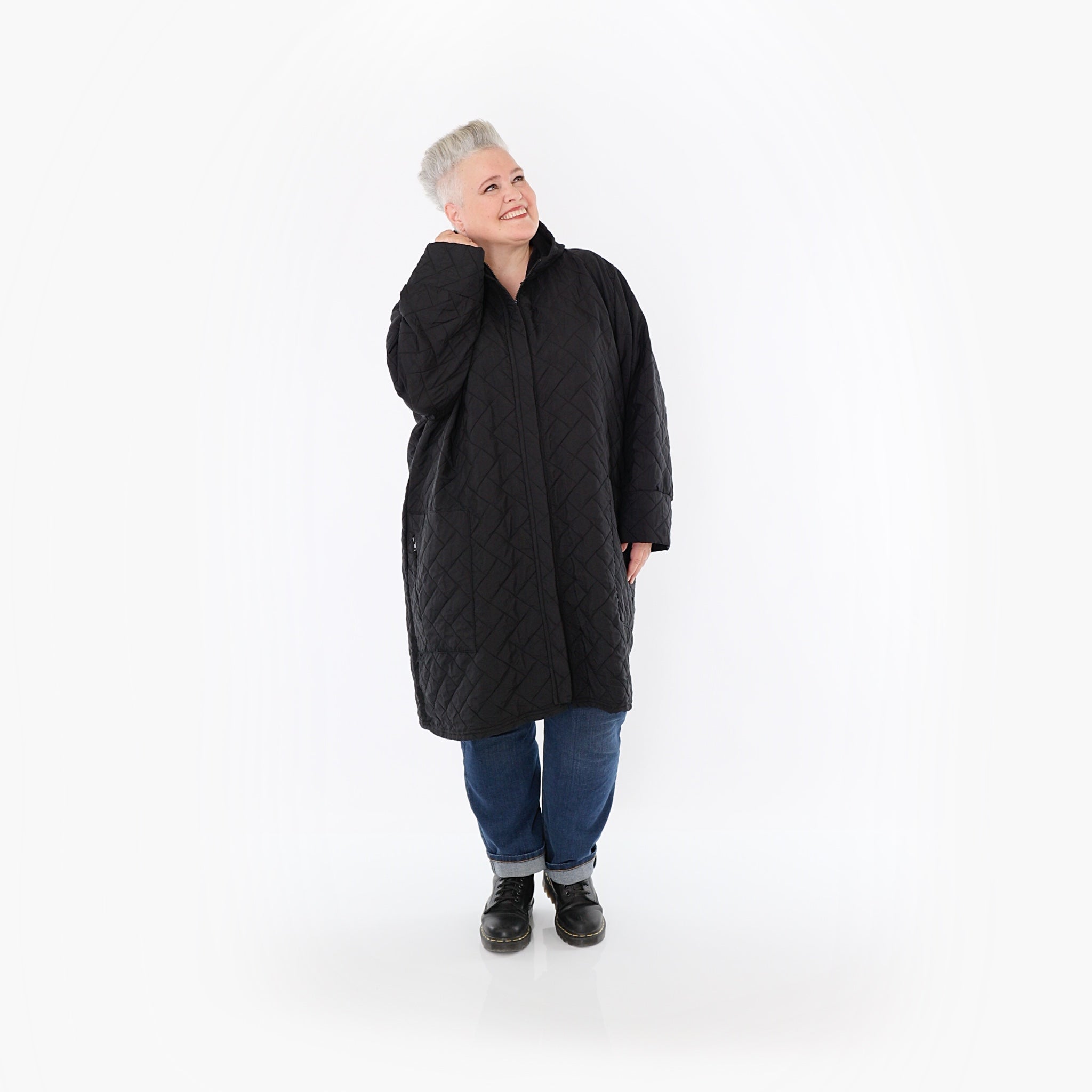  AKH Fashion Mantel in gerader Form, aus Materialmix, 1448.07035, Schwarz, Kariert, Schick