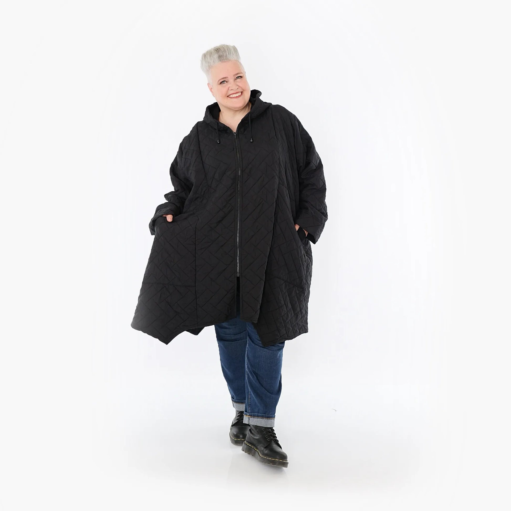  A-Form Mantel von AKH Fashion aus Materialmix, 1448.07043, Schwarz, Kariert, Schick