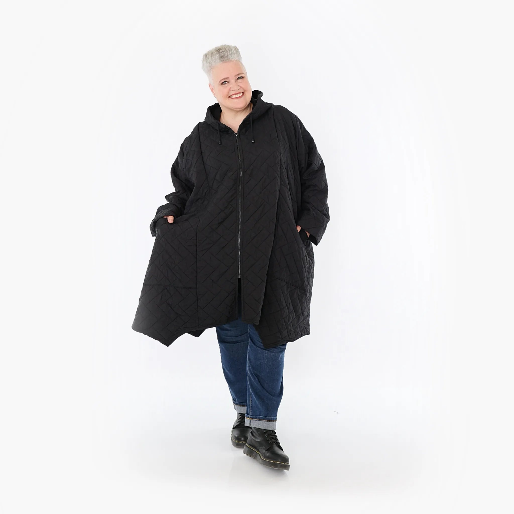  A-Form Mantel von AKH Fashion aus Materialmix, 1448.07043, Schwarz, Kariert, Schick