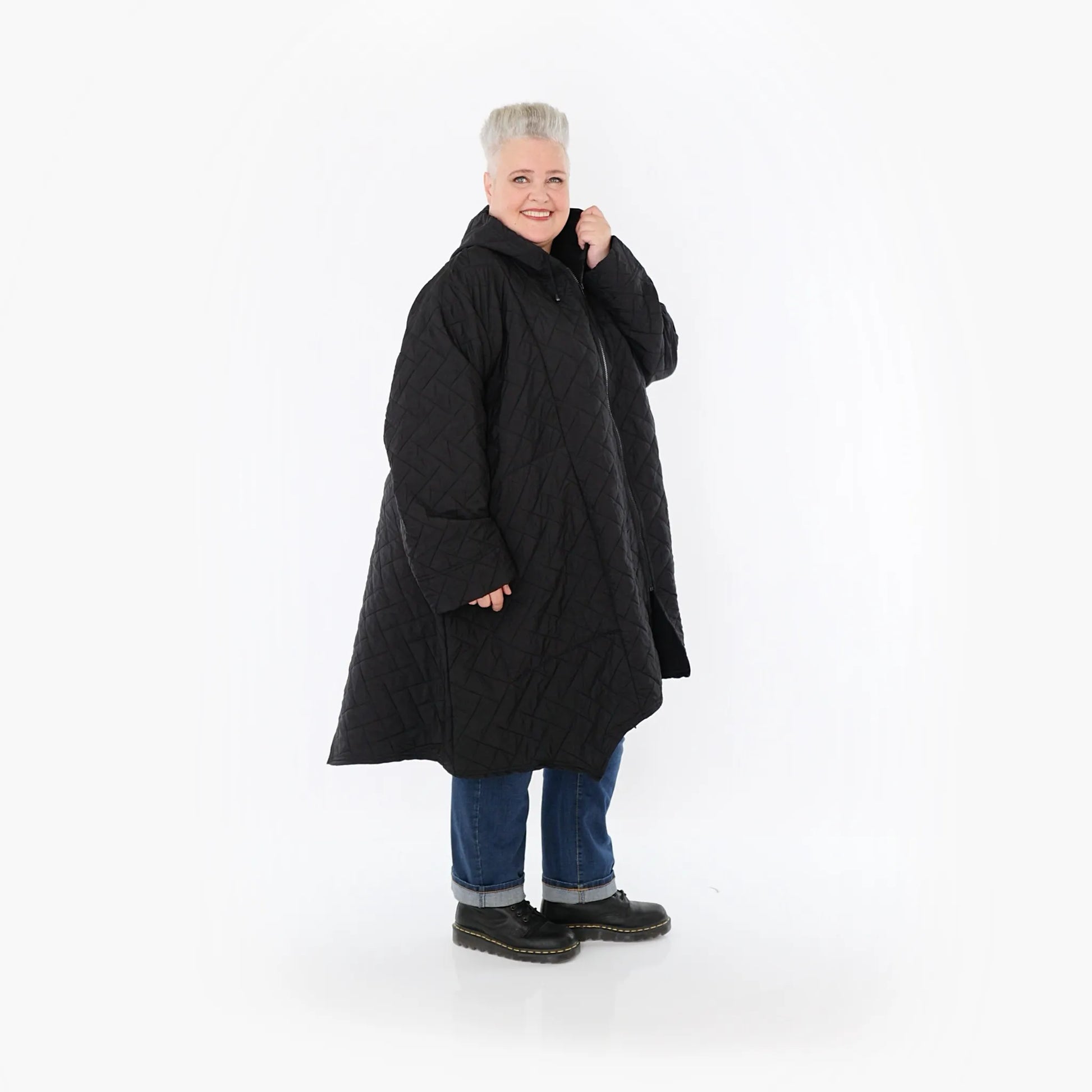  A-Form Mantel von AKH Fashion aus Materialmix, 1448.07043, Schwarz, Kariert, Schick