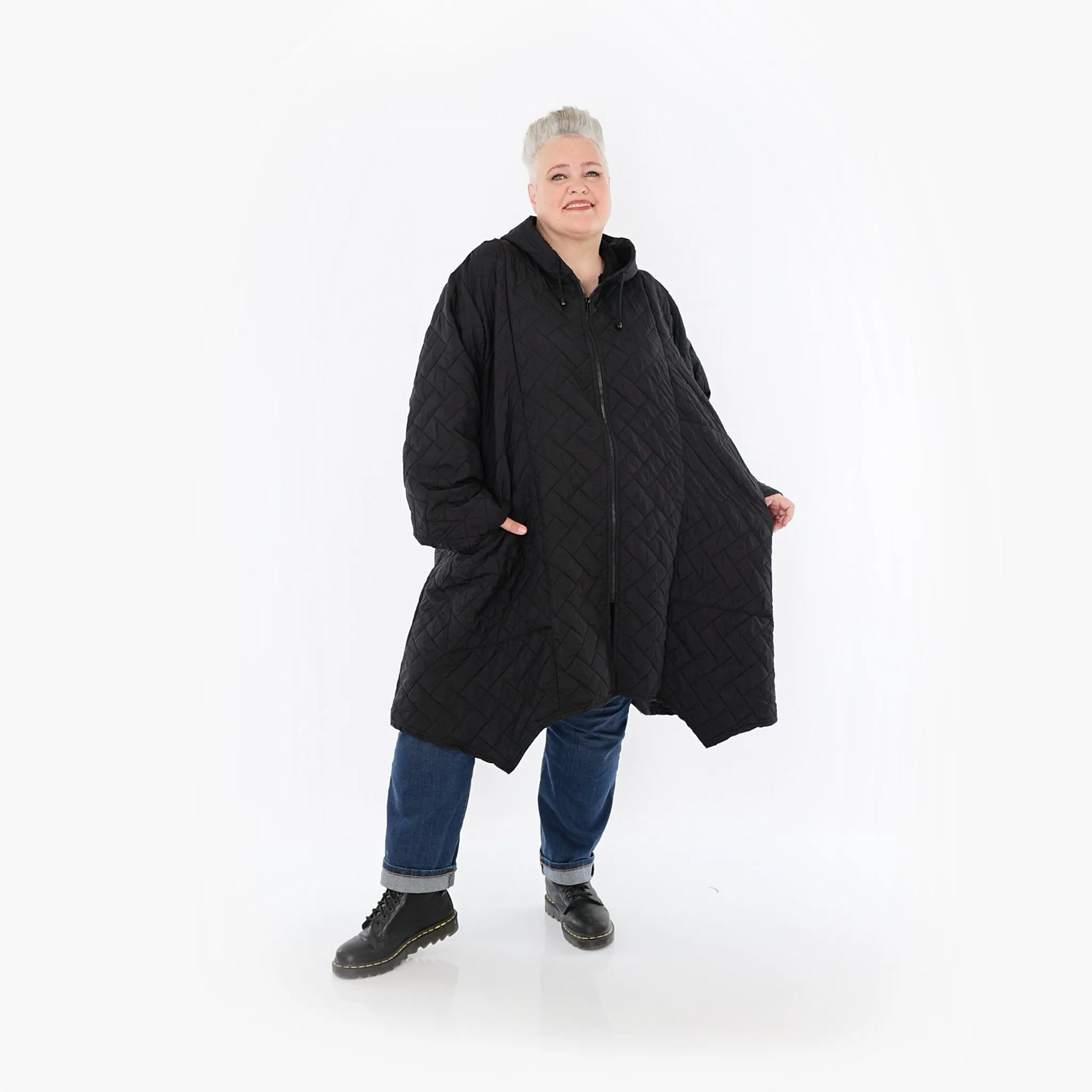 A-Form Mantel von AKH Fashion aus Materialmix, 1448.07043, Schwarz, Kariert, Schick